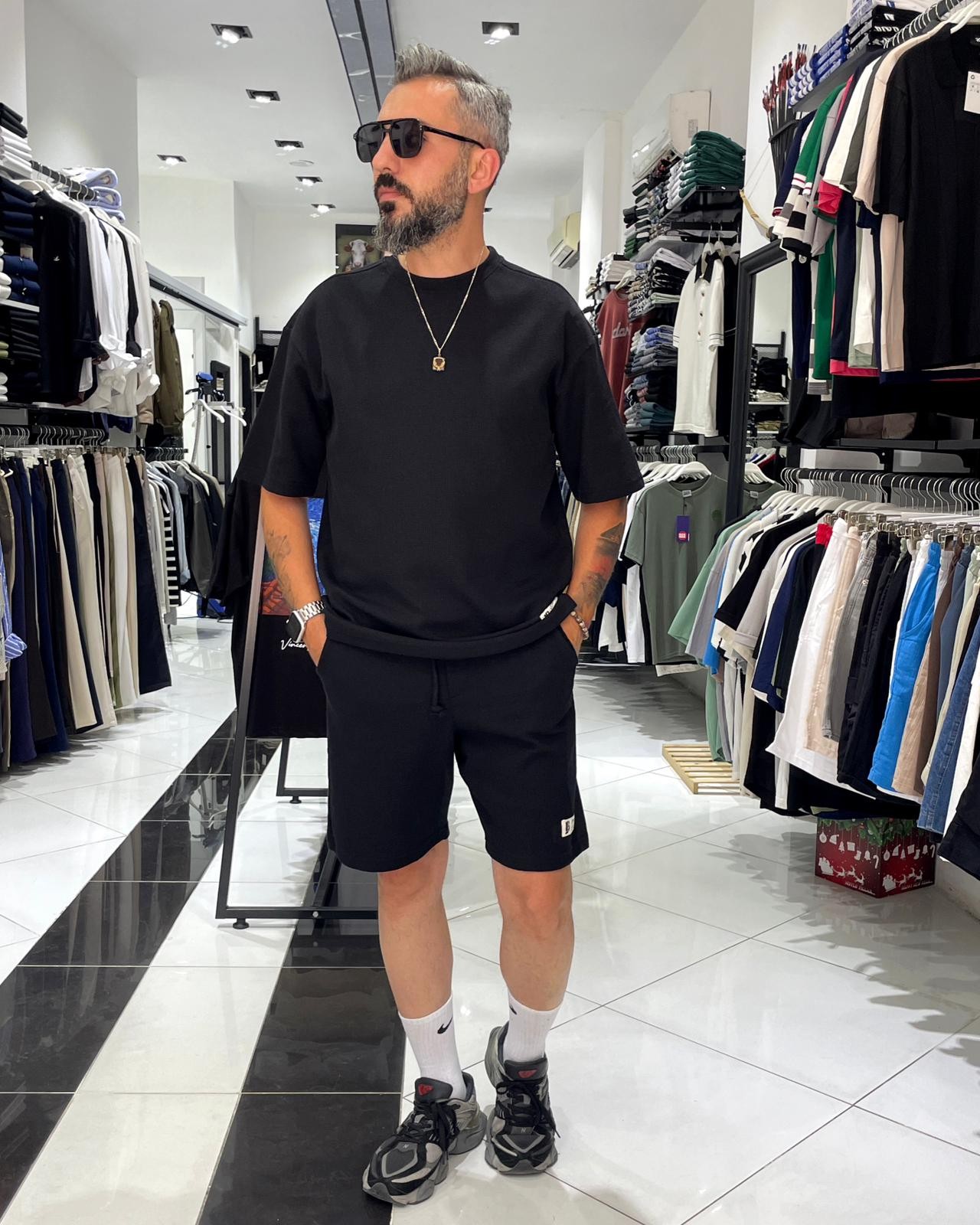 Waffle Kumaş Oversize Erkek T-Shirt & Şort İkili Takım