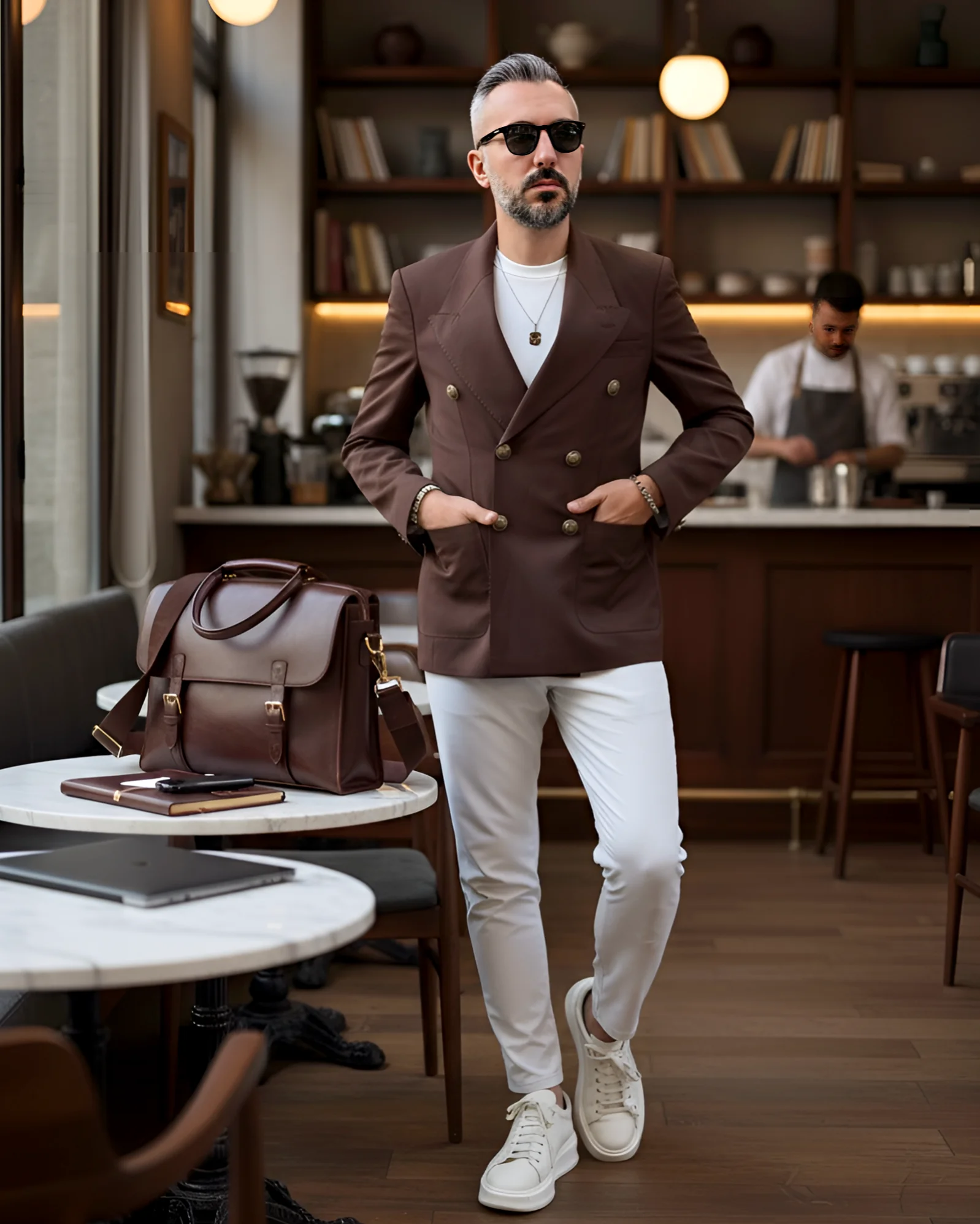 Old Money Gold Düğmeli İtalyan Kesim Erkek Kruvaze Ceket - kahve