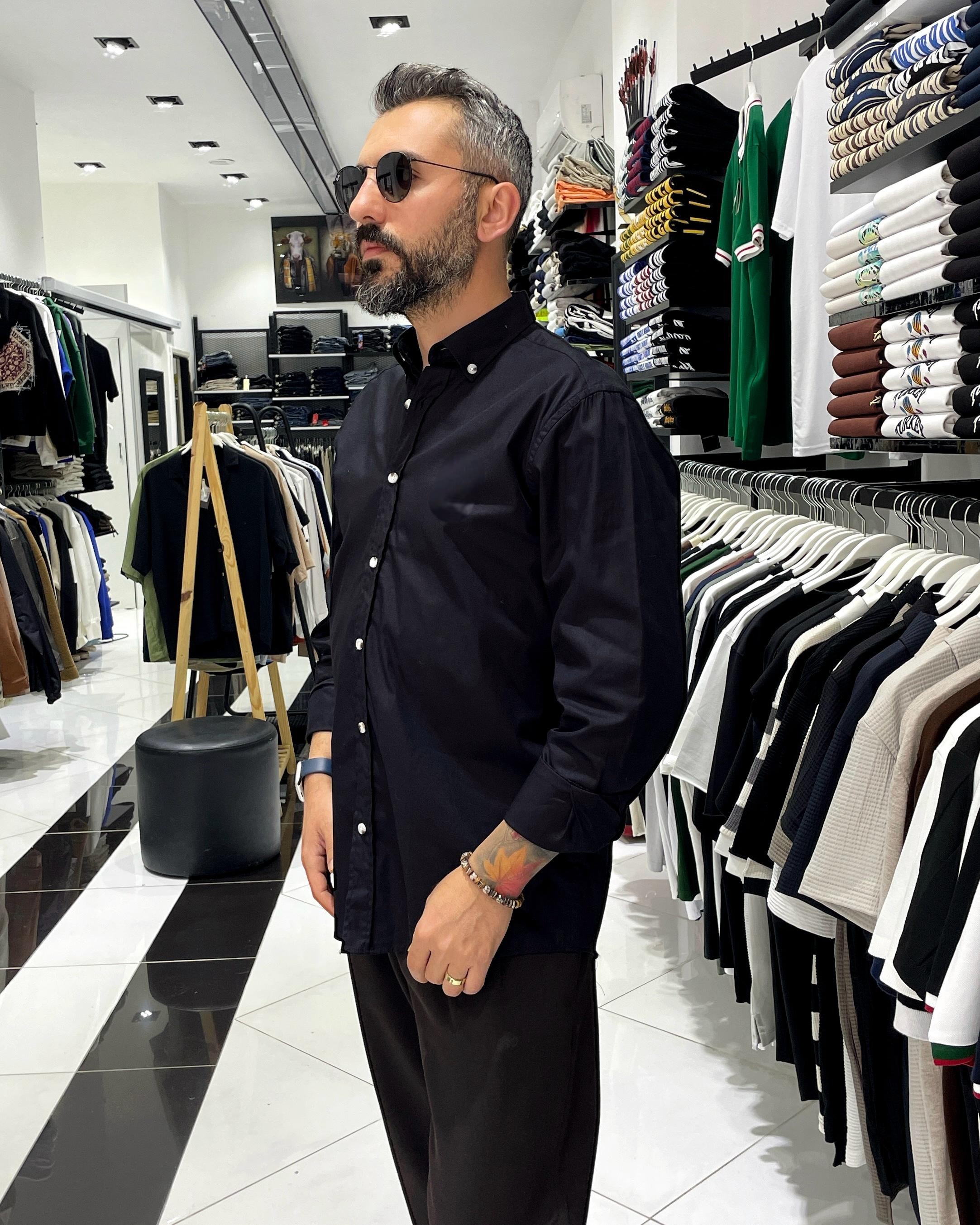 Regular Fit  Pamuklu Erkek Gömlek - siyah