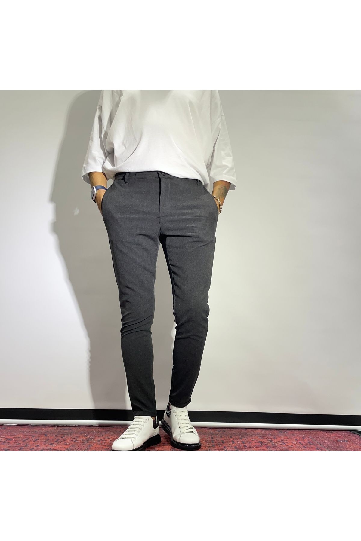 Elastic Waist Lycra Jogger Pants - Anthracite