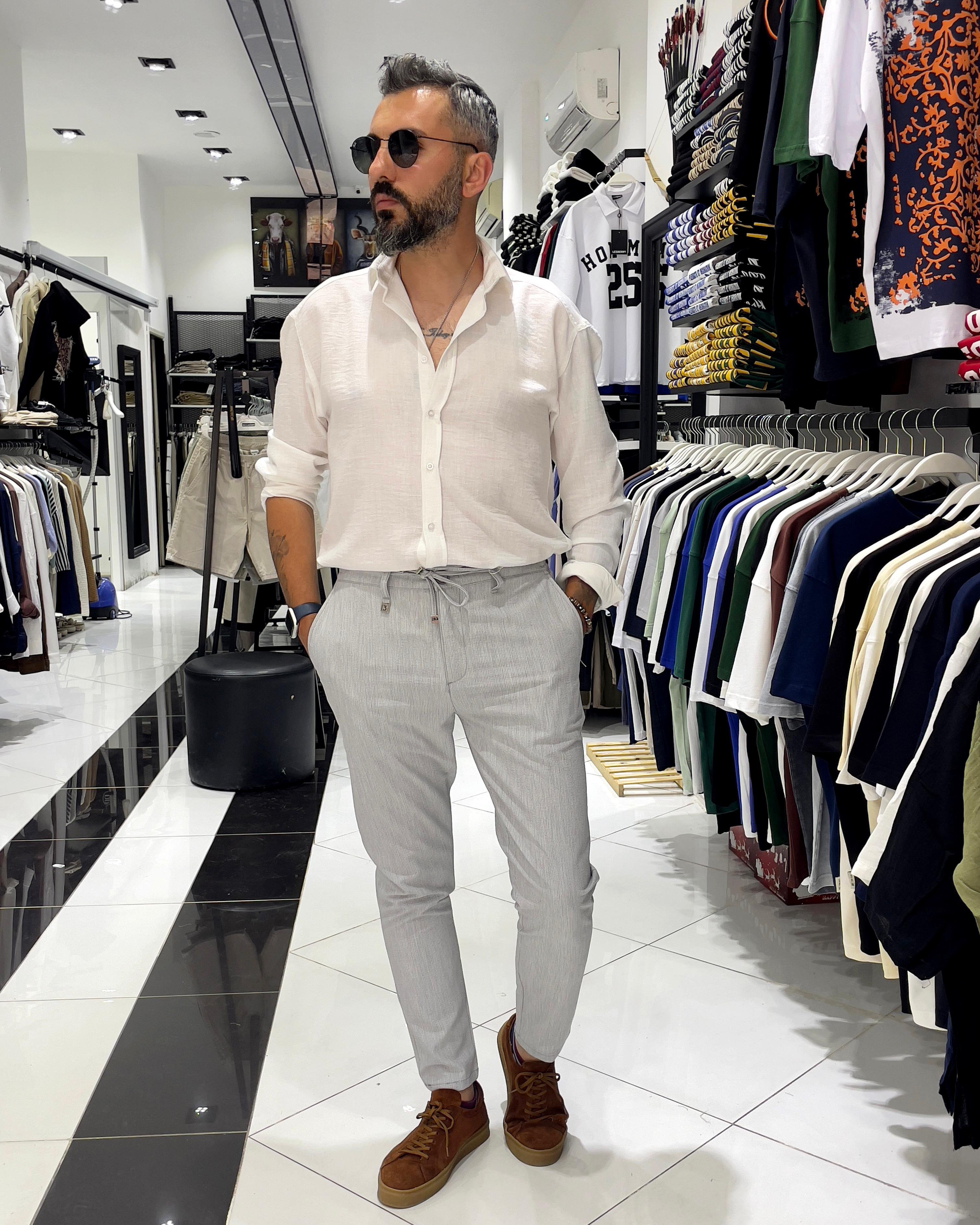 Fitil Dokulu Gofre Kumaş Yüksek Bel Erkek Pantolon | Higo Man - gri