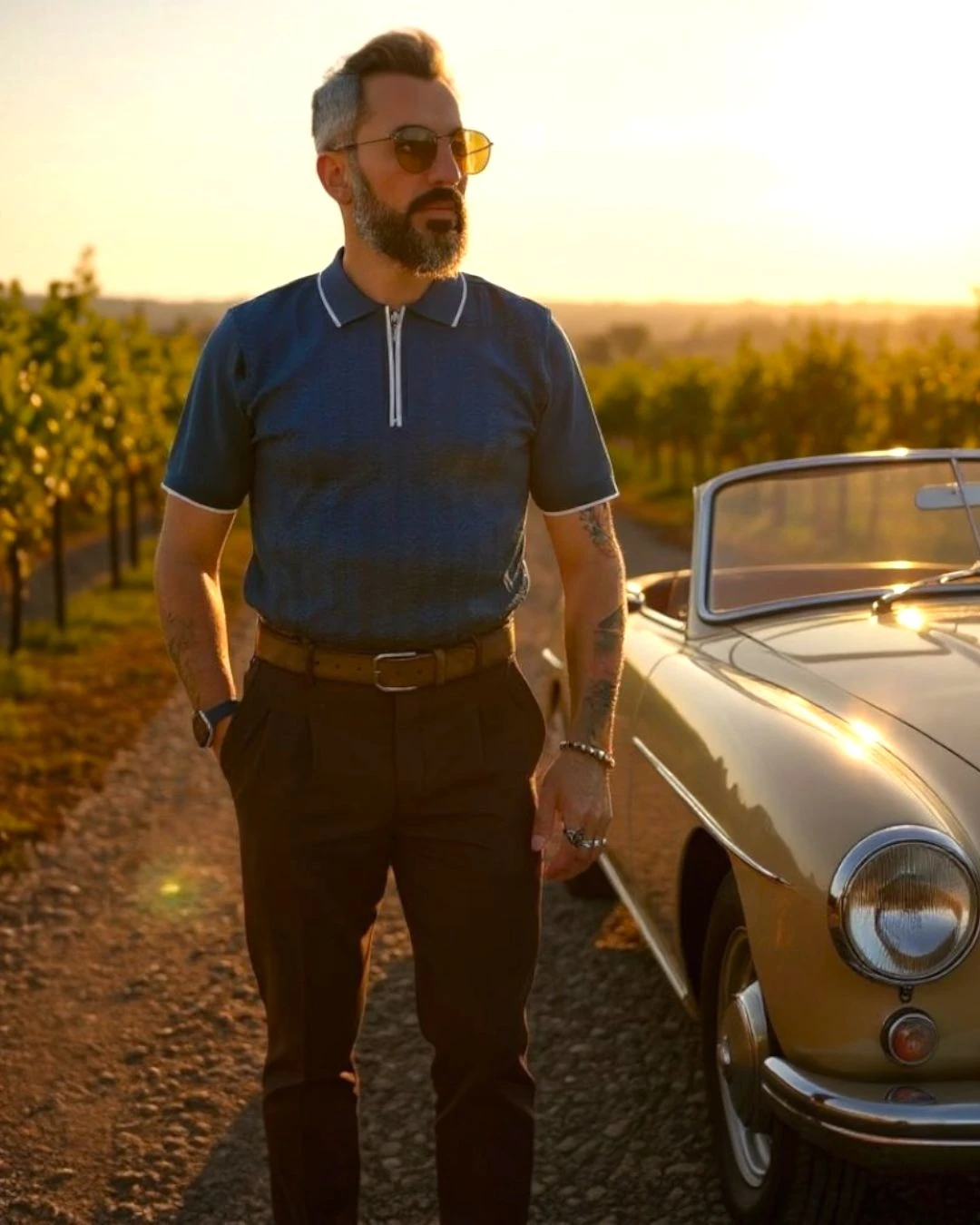 Fermuarlı Triko Polo Yaka Erkek Tişört