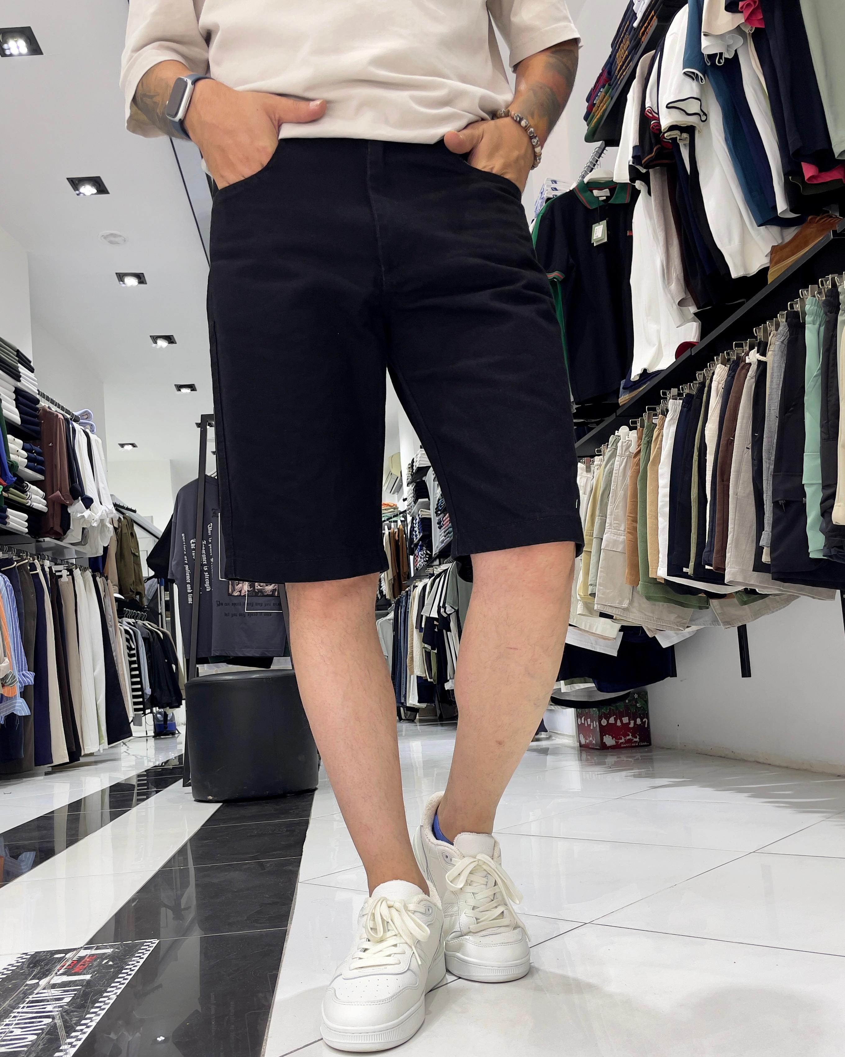 Basic Erkek Relaxed Fit Jean Şort - siyah