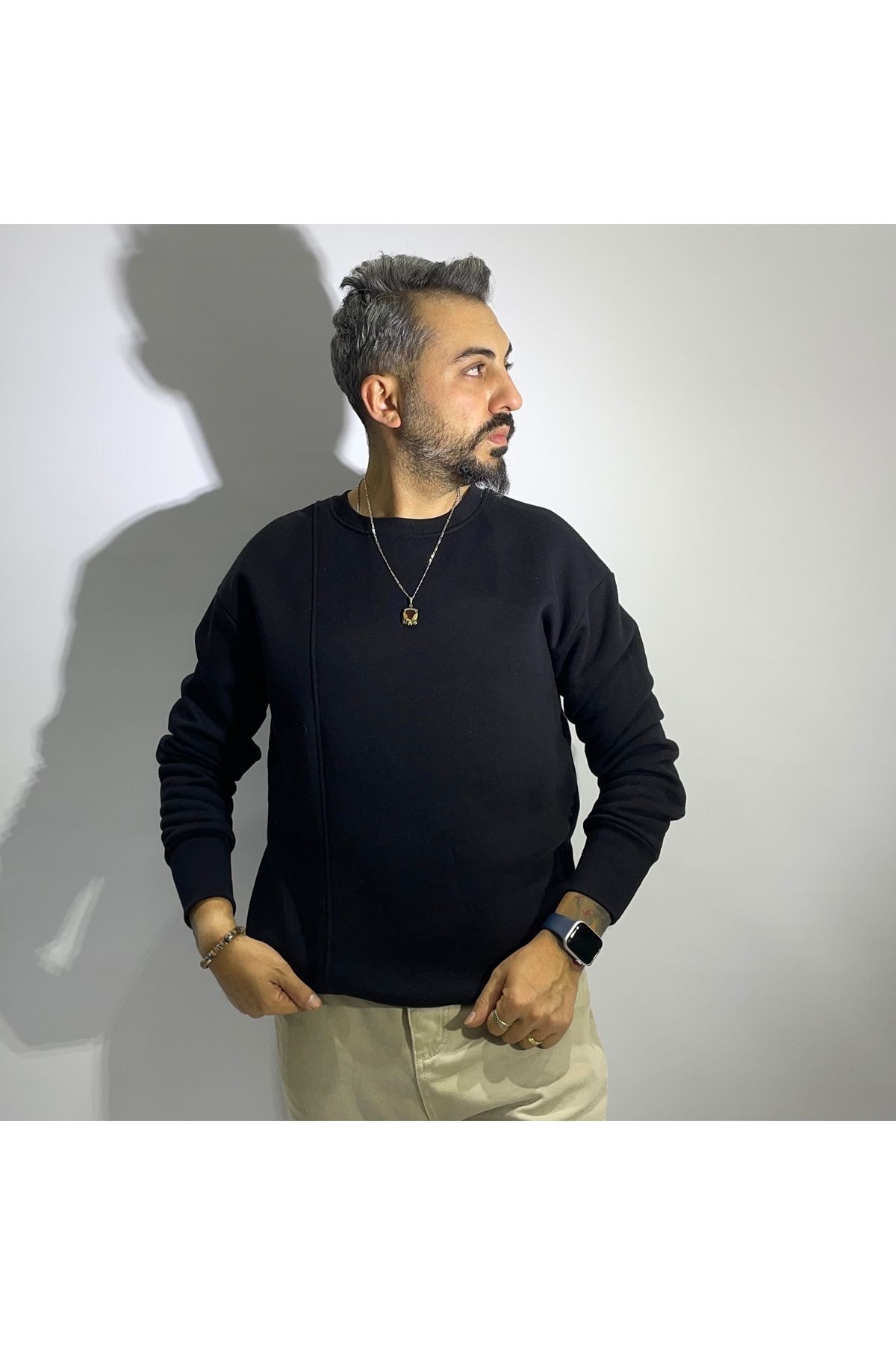 Pamuklu Basic Oversize Erkek Sweatshirt - siyah