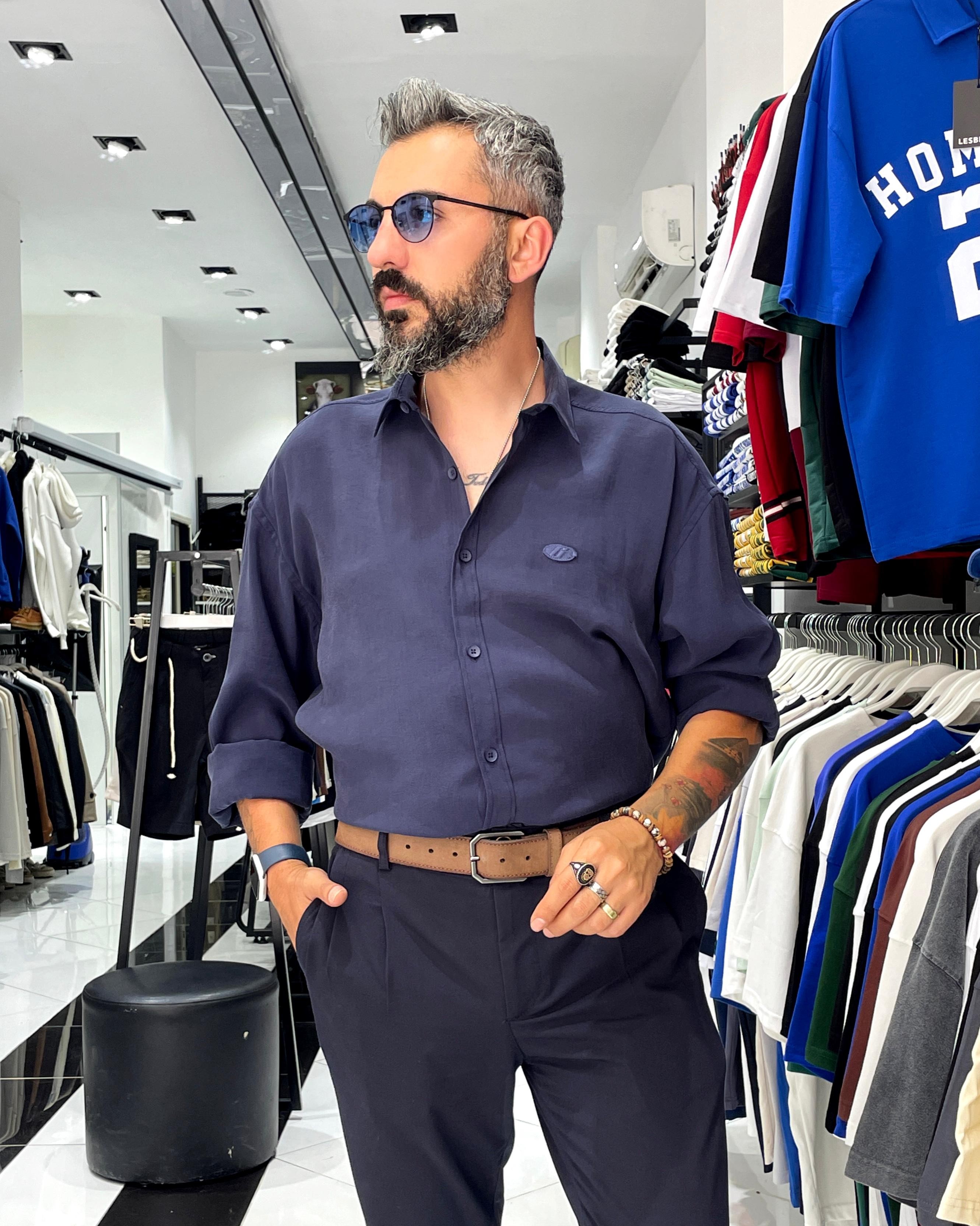 Modal Kumaş Ekstra Oversize Erkek Gömlek - lacivert