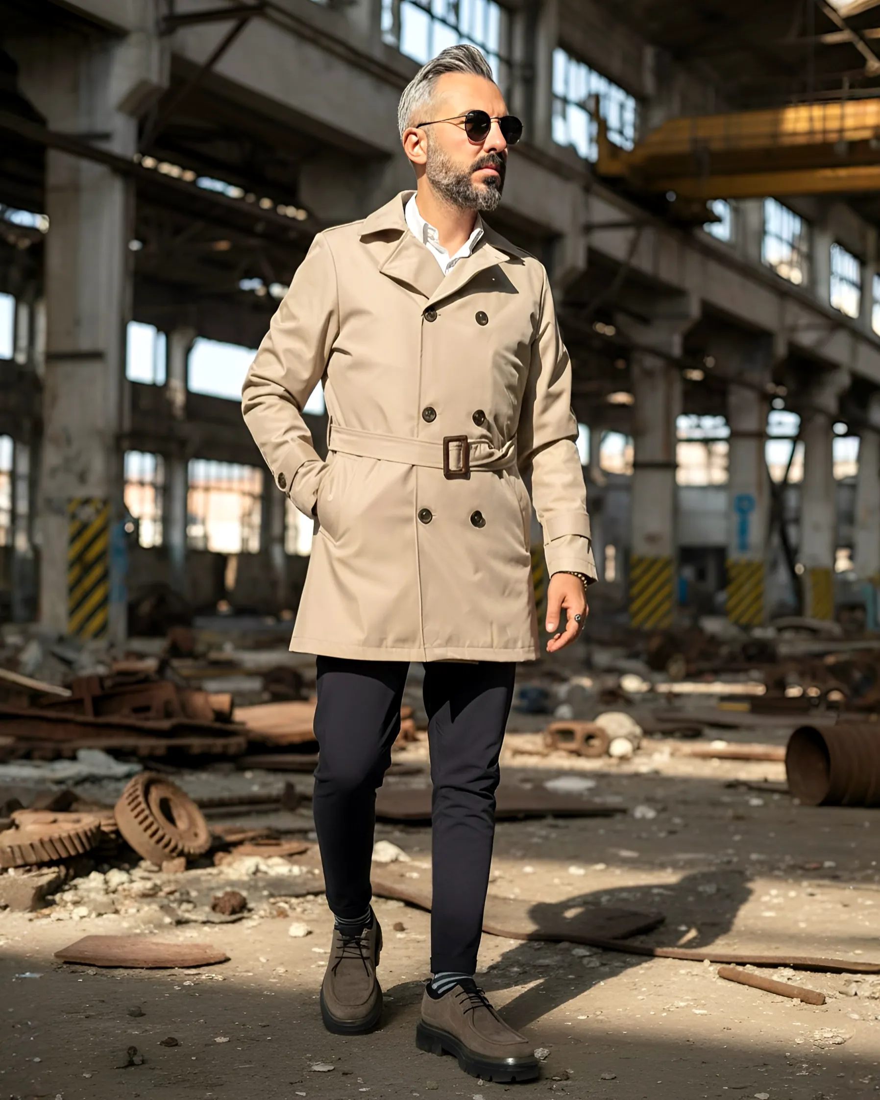 Premium Su Geçirmez Erkek Trençkot - bej