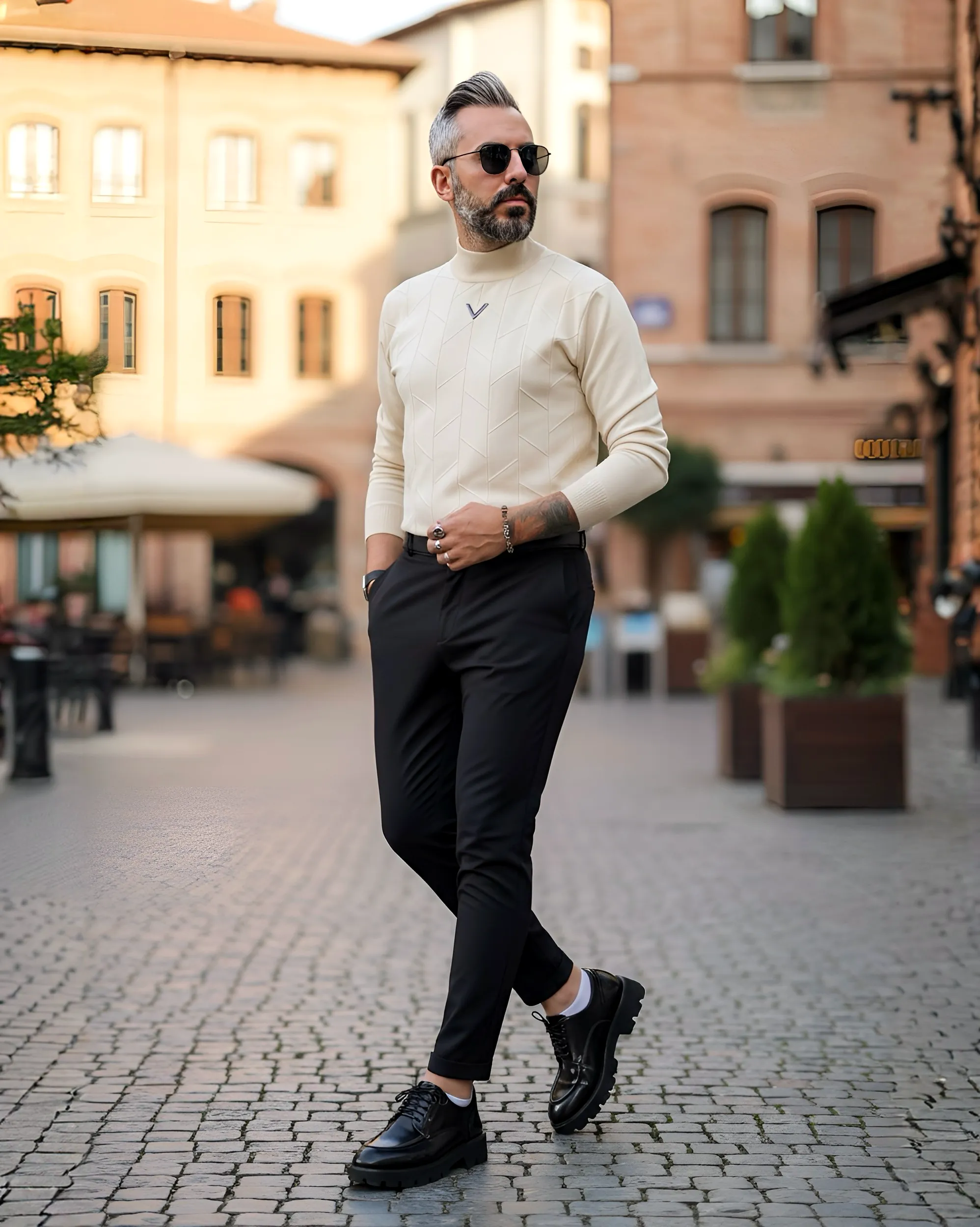 Yarım Balıkçı Desenli Triko Erkek Kazak - Kavuniçi