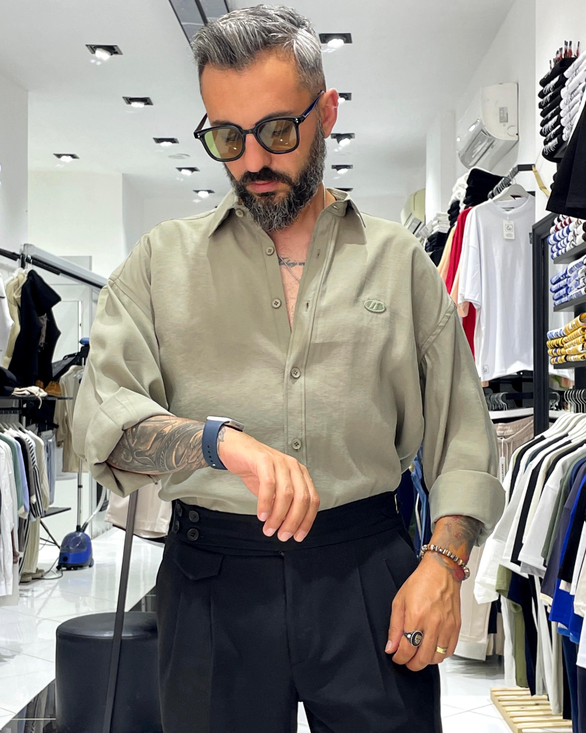 Modal Kumaş Ekstra Oversize Erkek Gömlek - yeşil