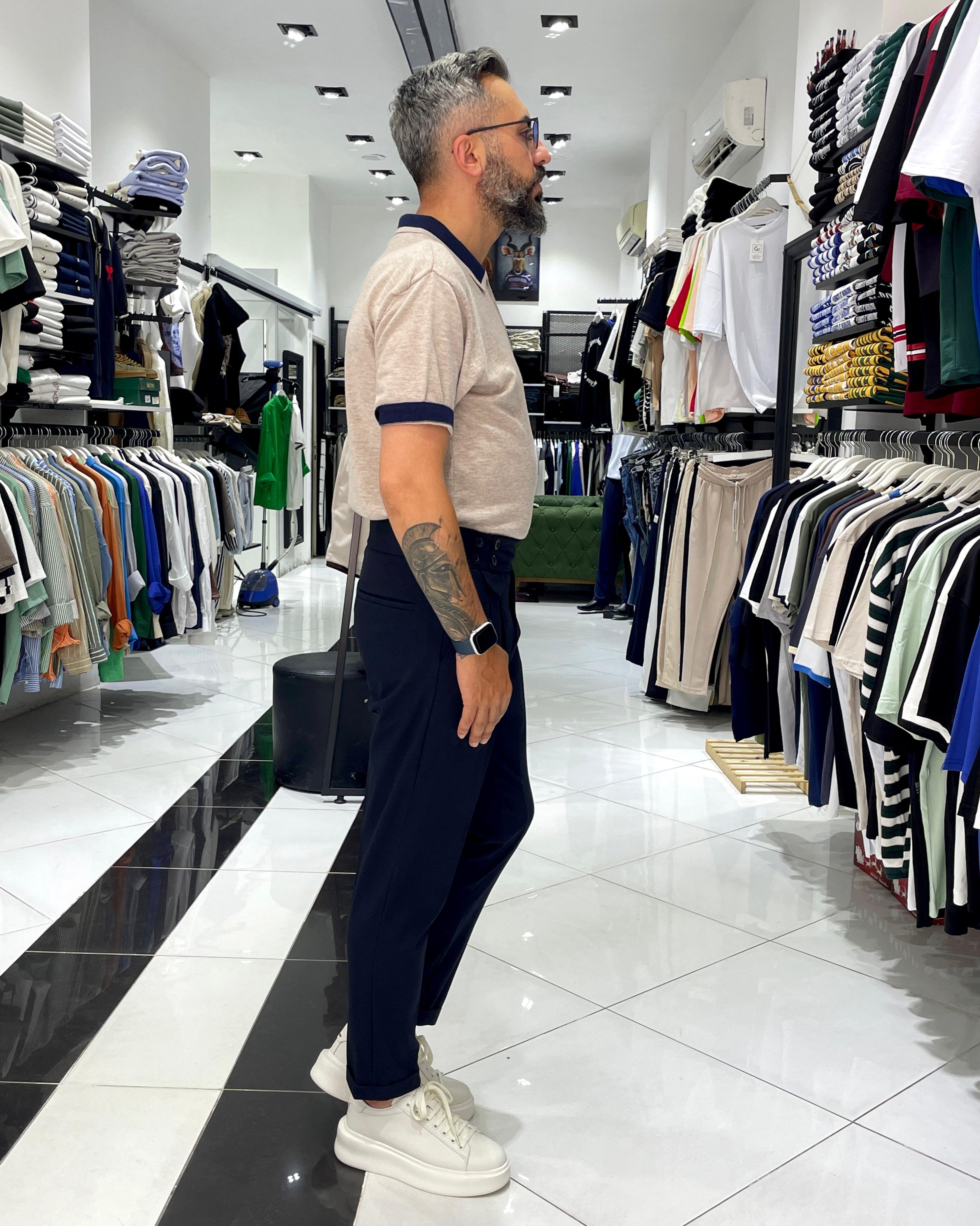 Old Money Yüksek Bel İtalyan Kesim Pantolon - lacivert