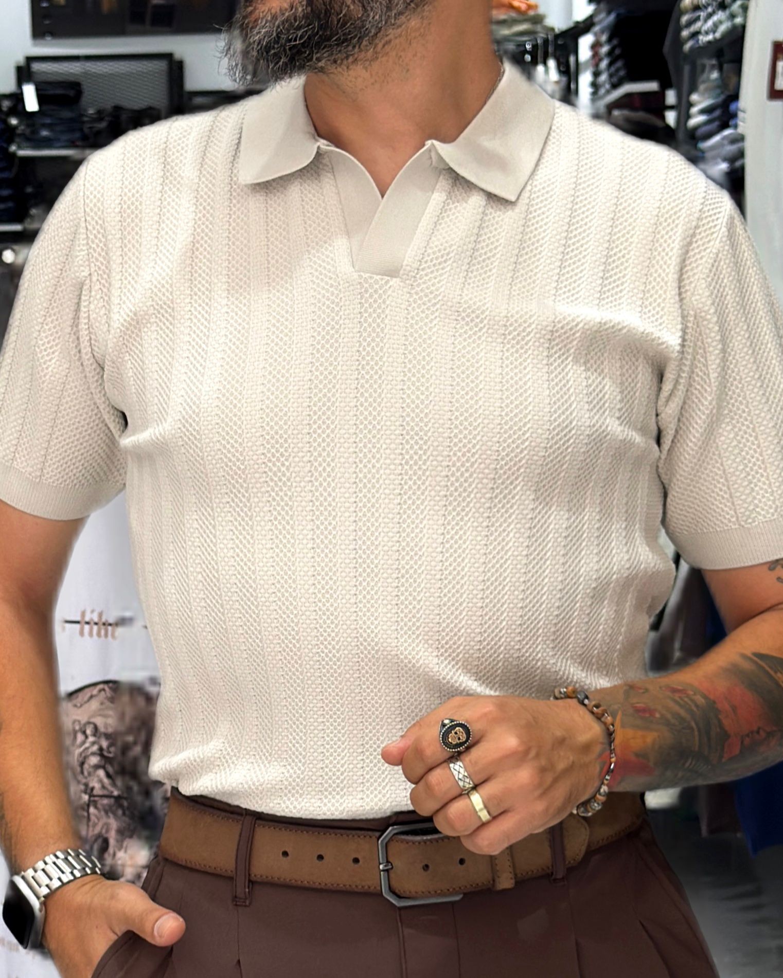 Yaka Detaylı Triko Polo Yaka Erkek T-Shirt