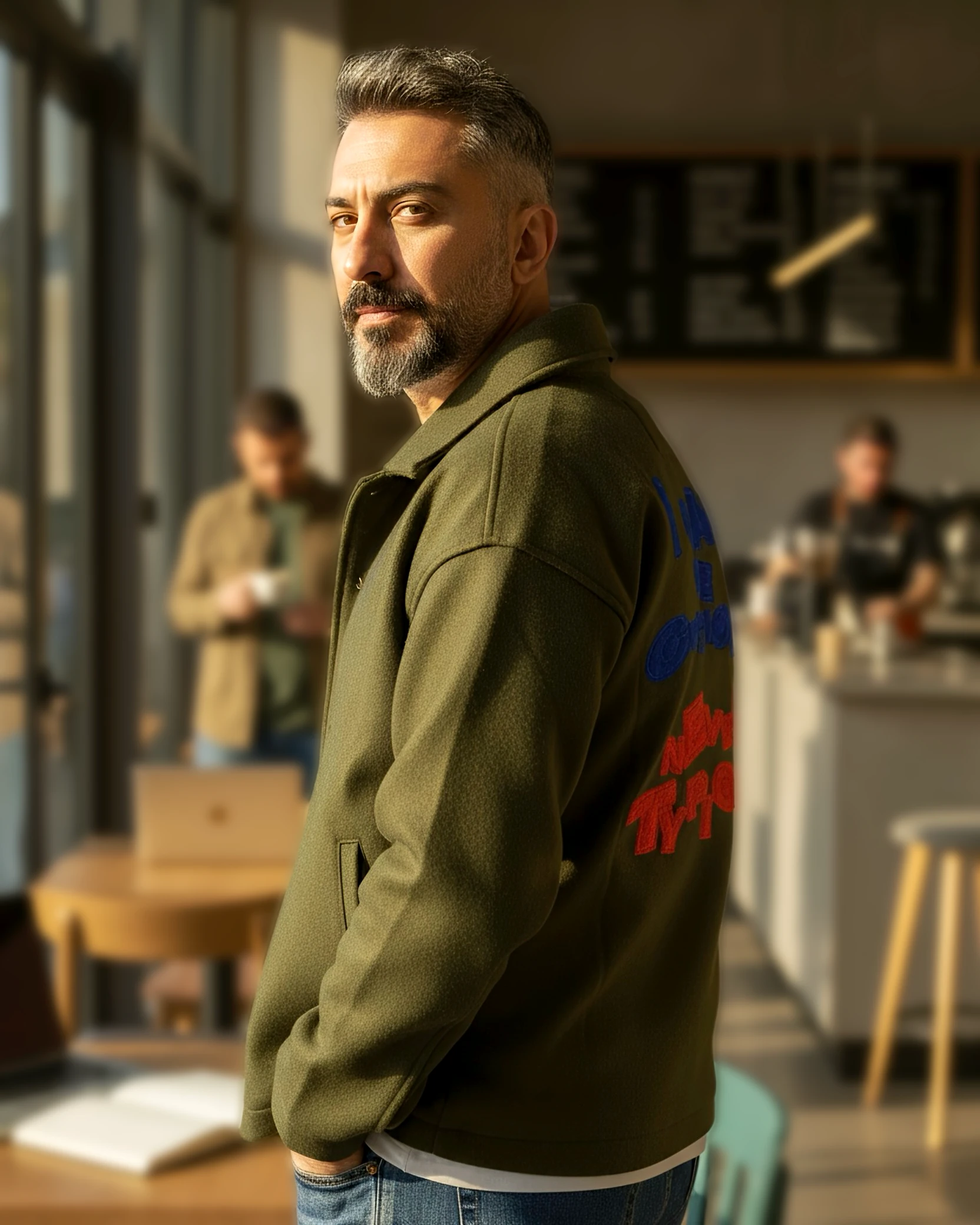 Oversize Men's Cashmere Jacket - Khaki green