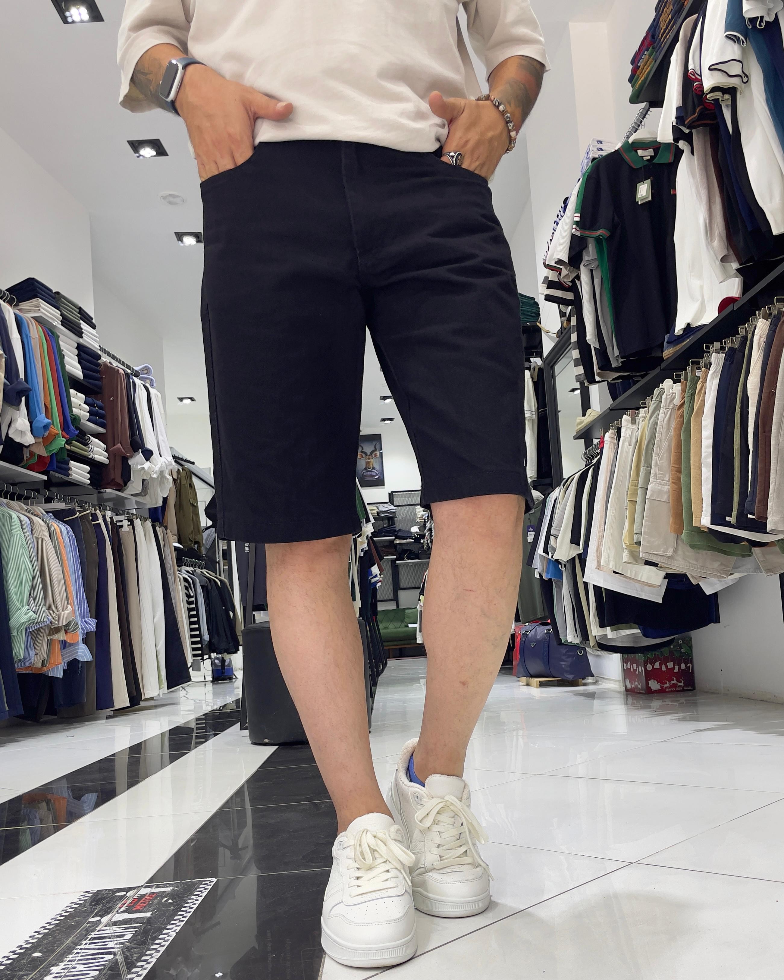 Basic Erkek Relaxed Fit Jean Şort - siyah
