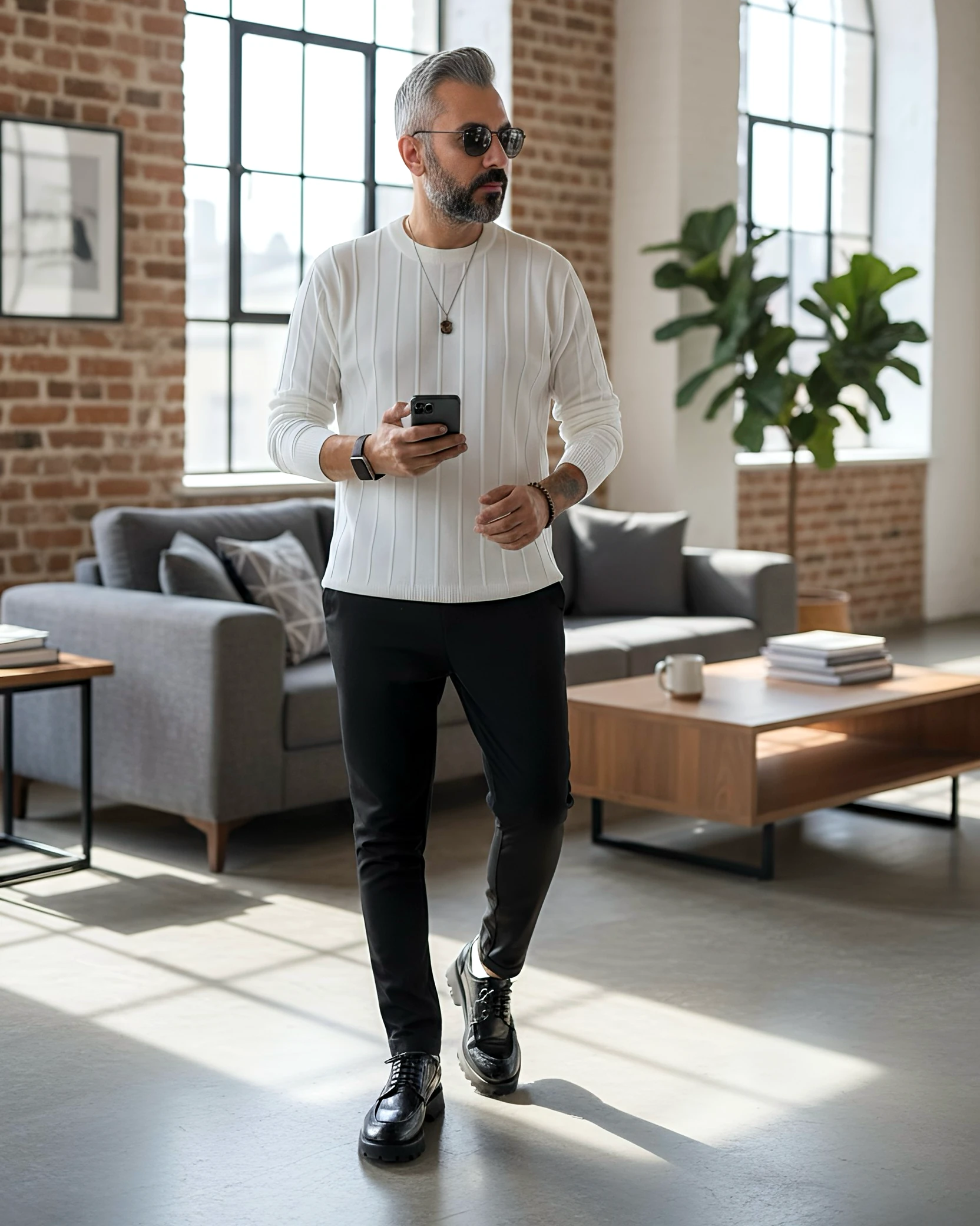 La Forma Fitil Dokulu Bisiklet Yaka Erkek Triko Kazak - beyaz