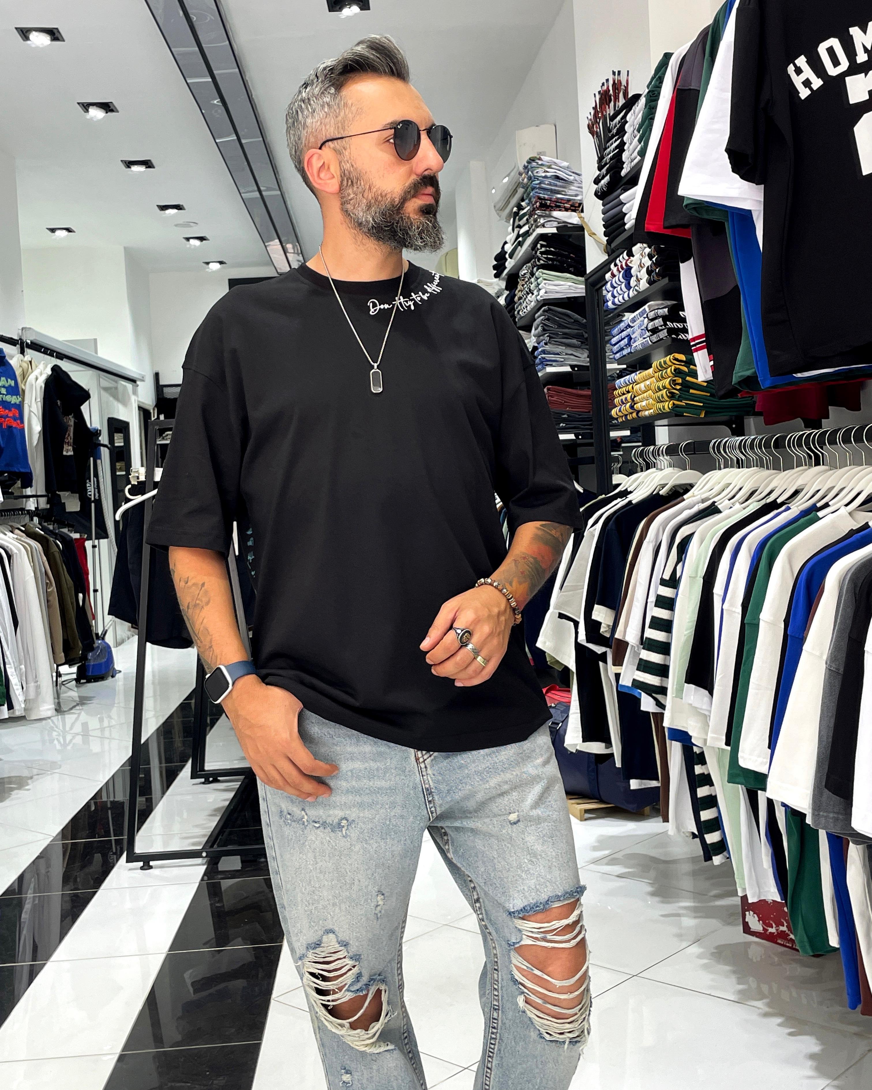 Boya Efektli Erkek Oversize T-Shirt