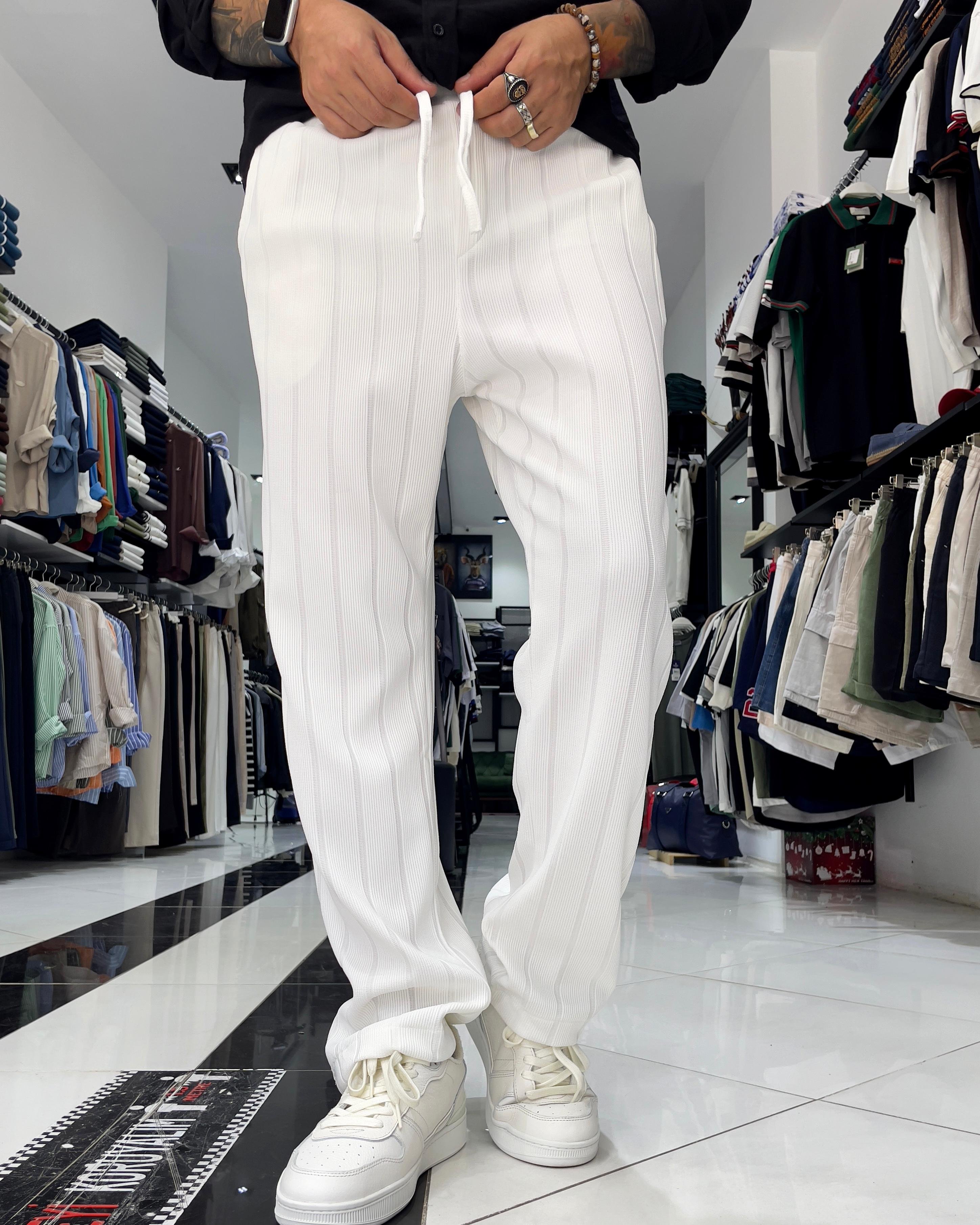 Fitil Desenli Jakarlı Baggy Jogger - beyaz