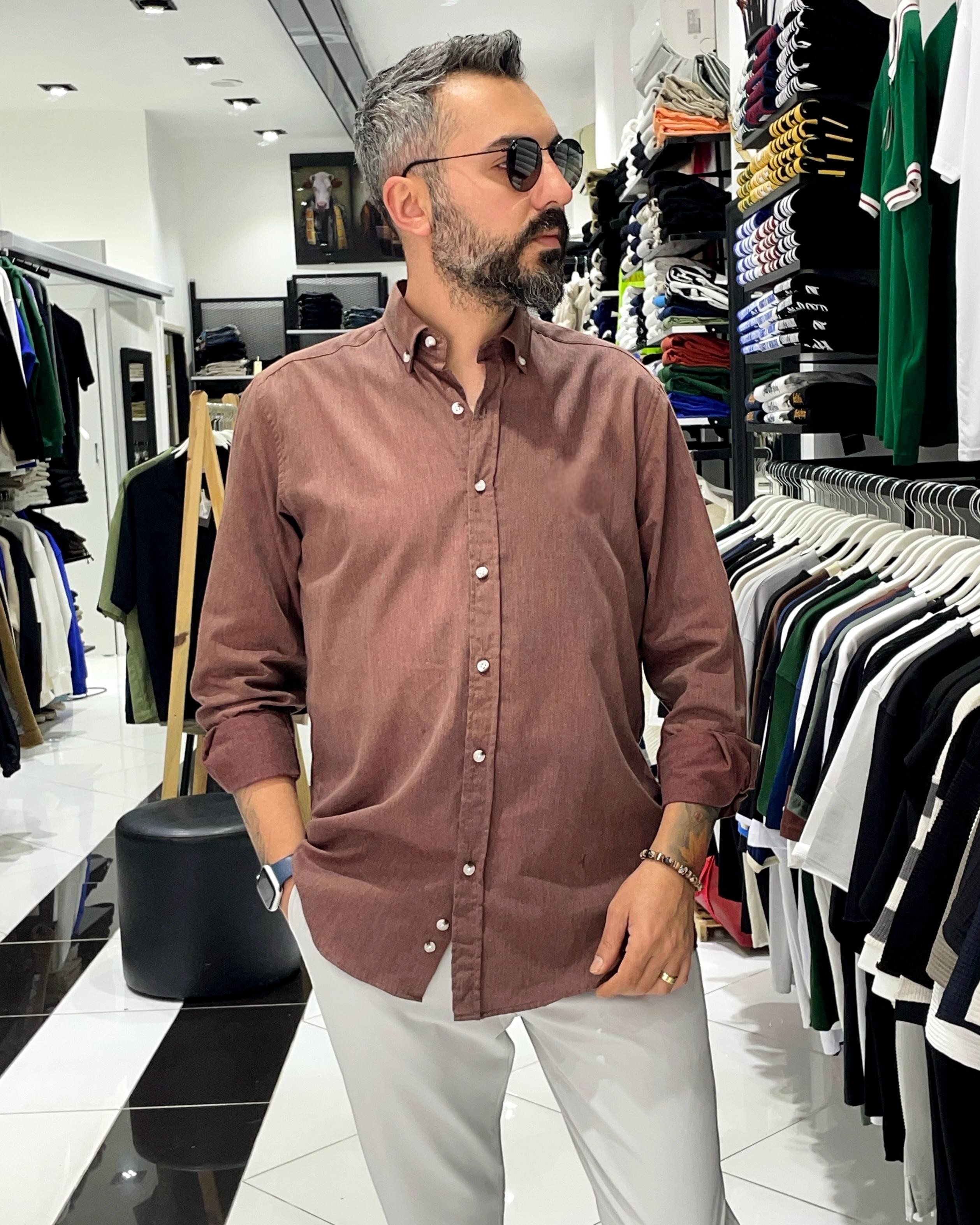 Regular Fit  Pamuklu Erkek Gömlek - bordo