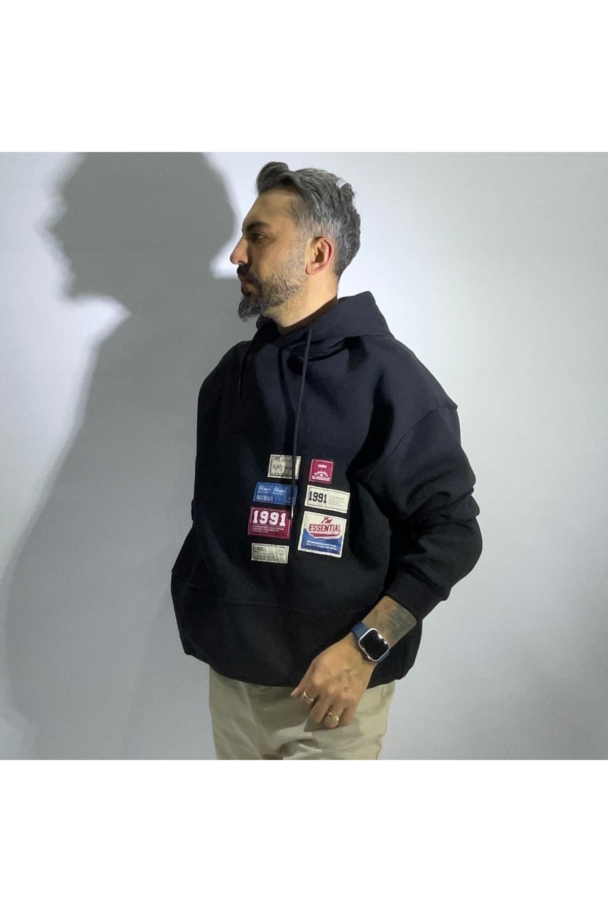 Patchli Oversize Erkek Hoodie