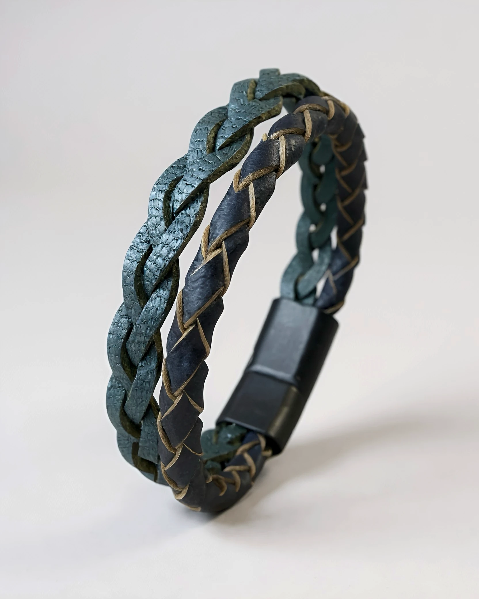 Double Braid Heritage Bileklik – Mavi & Antrasit