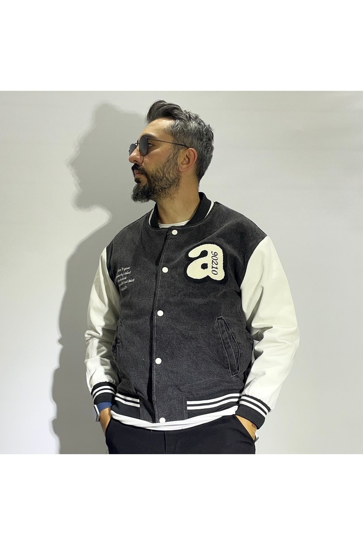 Erkek Denim Oversize Kolej Ceket - siyah