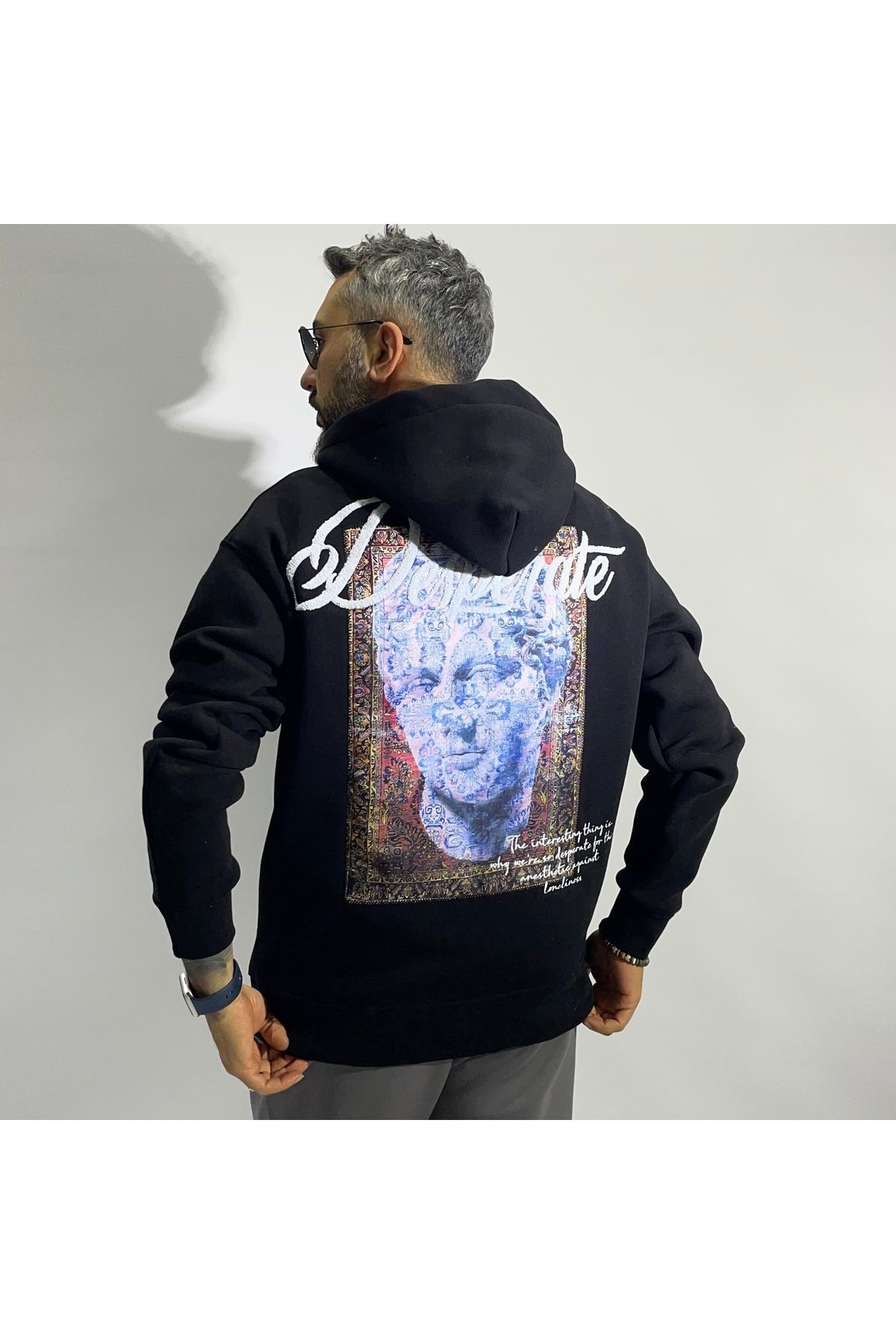 Desperate Kumaş Baskılı Oversize Erkek Hoodie