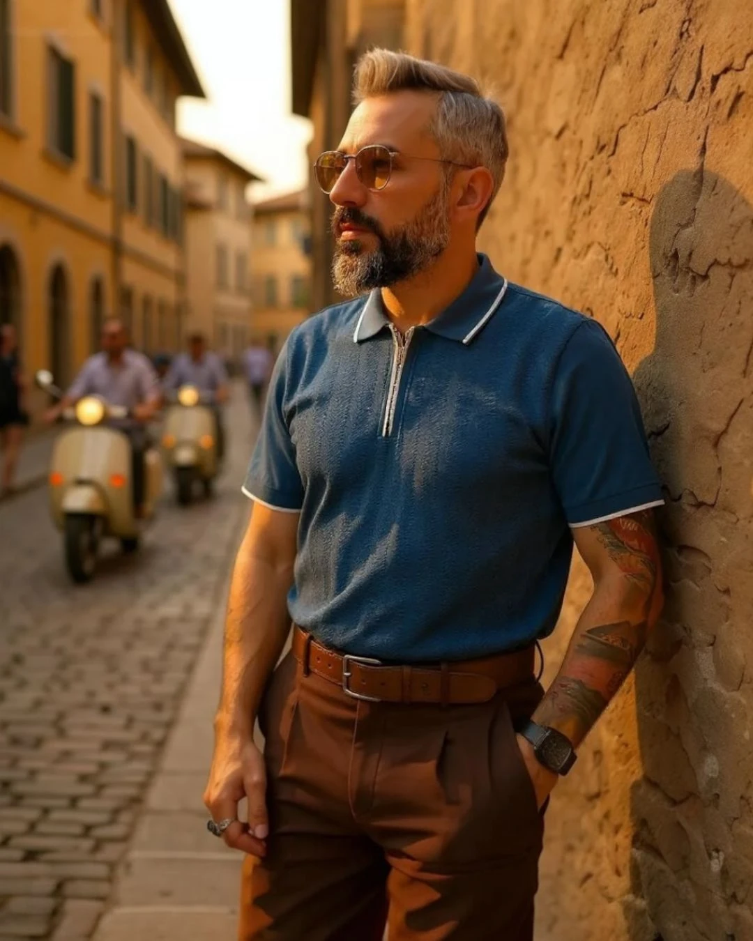 Fermuarlı Triko Polo Yaka Erkek Tişört - petrol mavisi