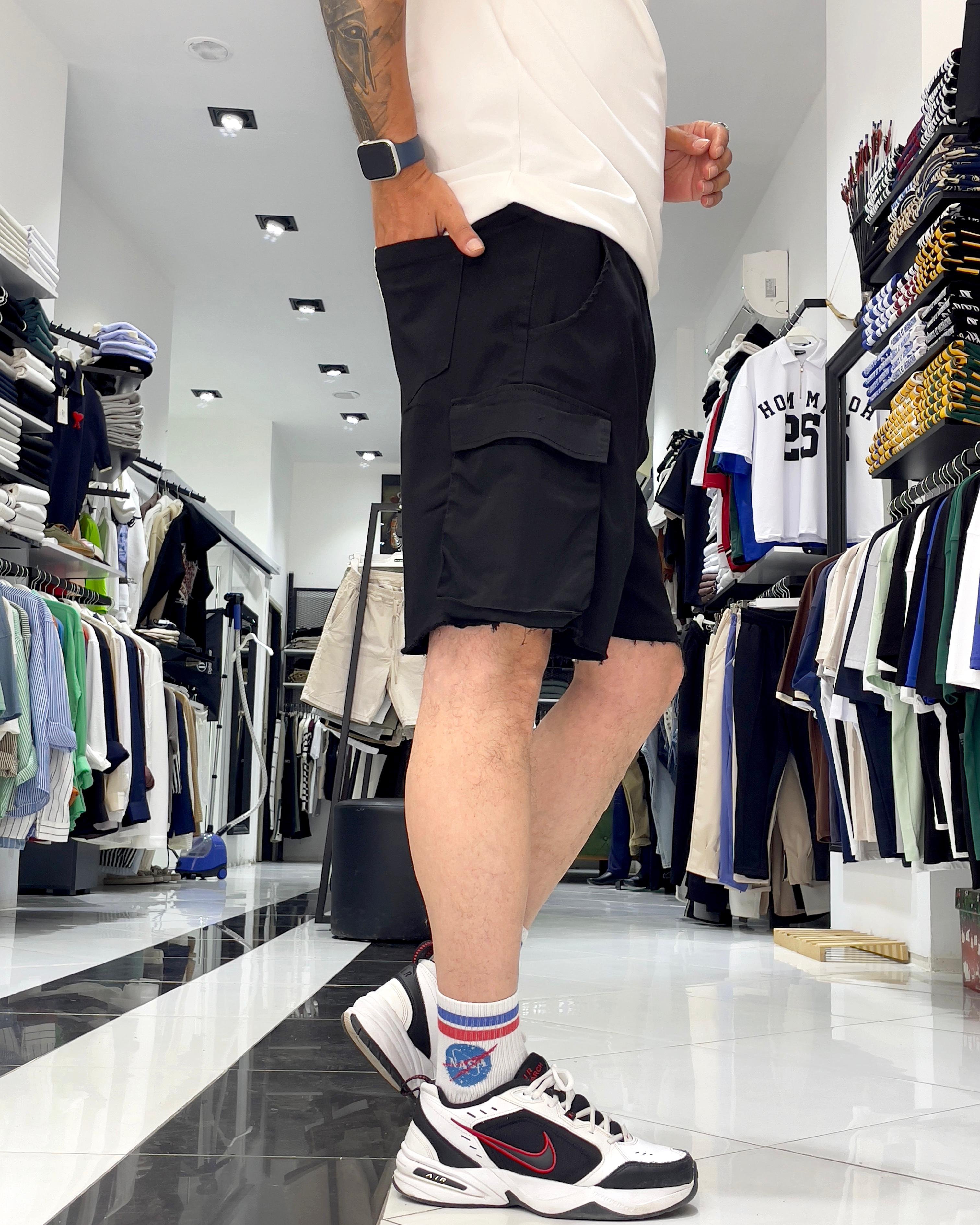 Baggy Fit Organik Denim Erkek Kargo Şort – Higo Man - siyah