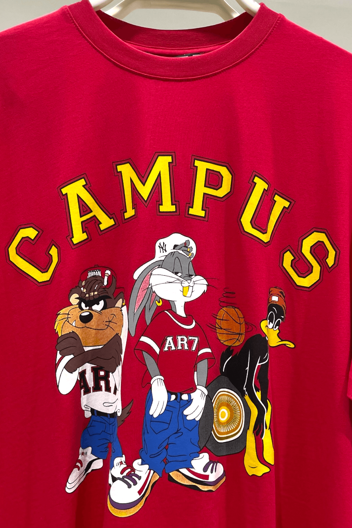 Kampüs Baskılı Oversize %100 Pamuk Erkek T-Shirt – Higo Man - kırmızı