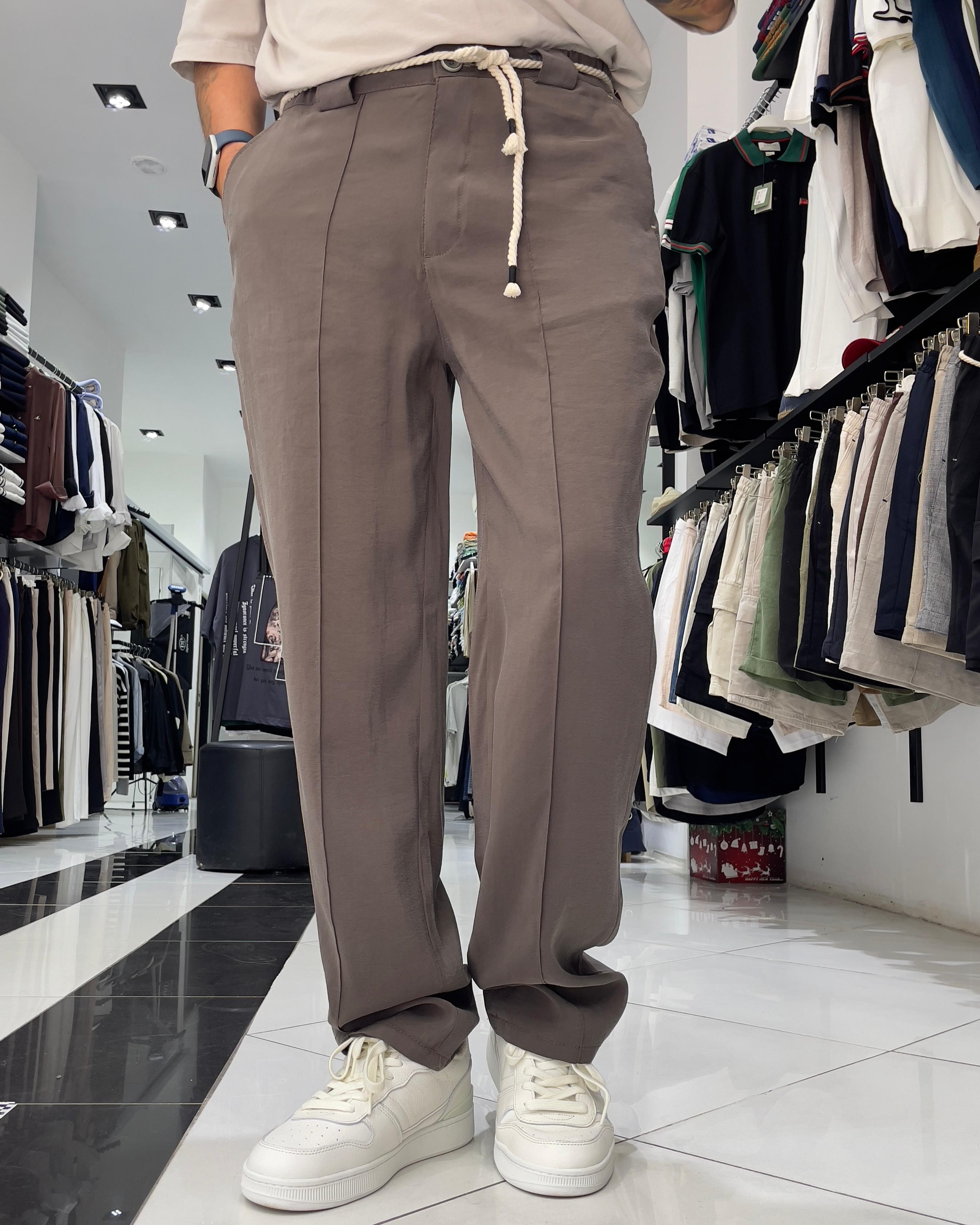 Modal Kumaş Kemer Detaylı Baggy Fit Erkek Pantolon - kahve