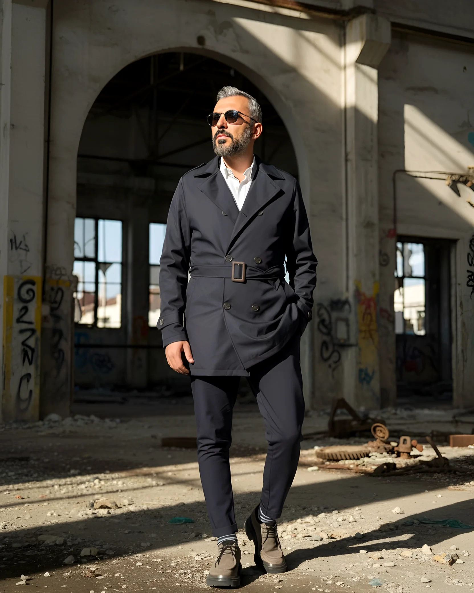 Premium Su Geçirmez Erkek Trençkot - lacivert