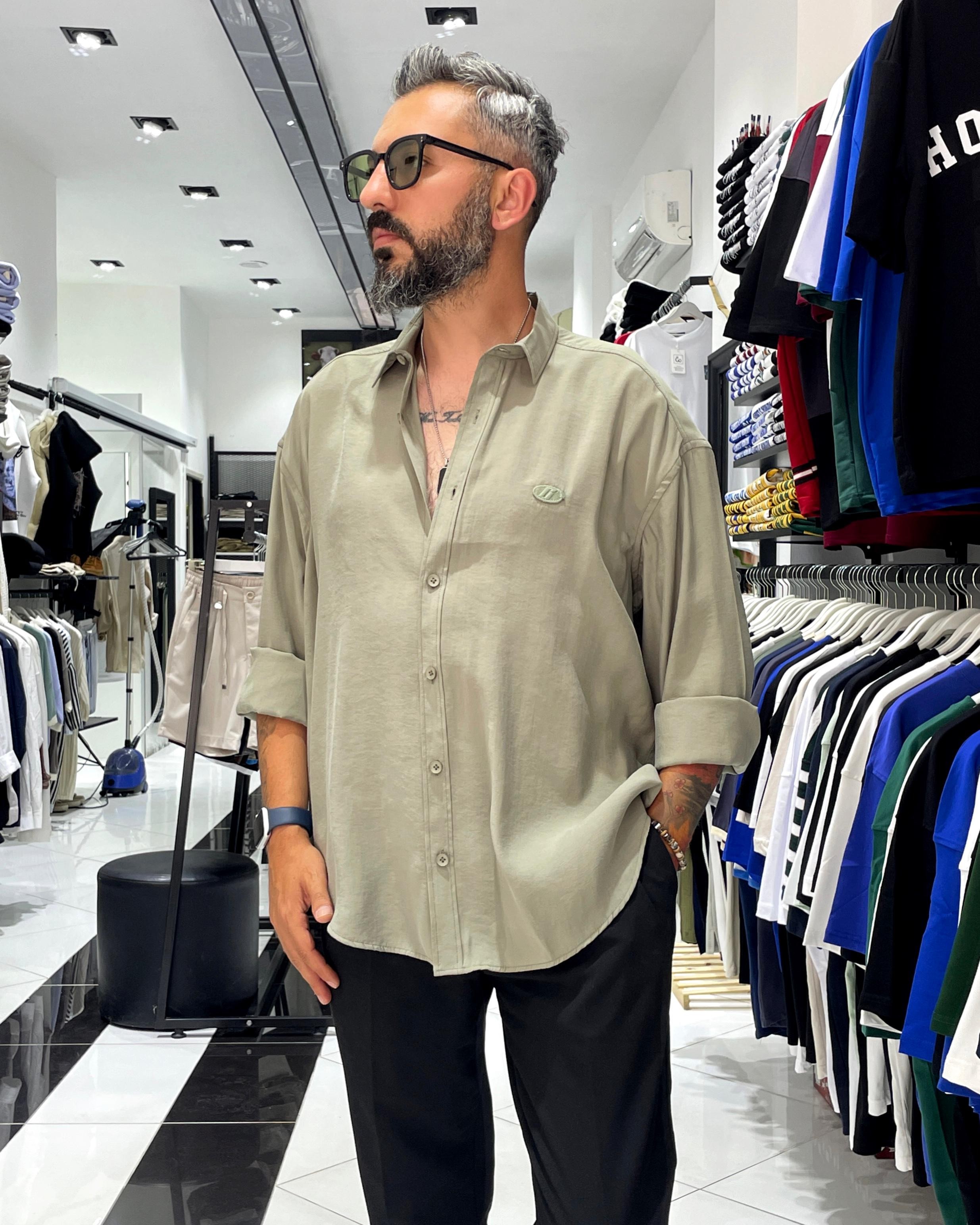 Modal Kumaş Ekstra Oversize Erkek Gömlek - yeşil