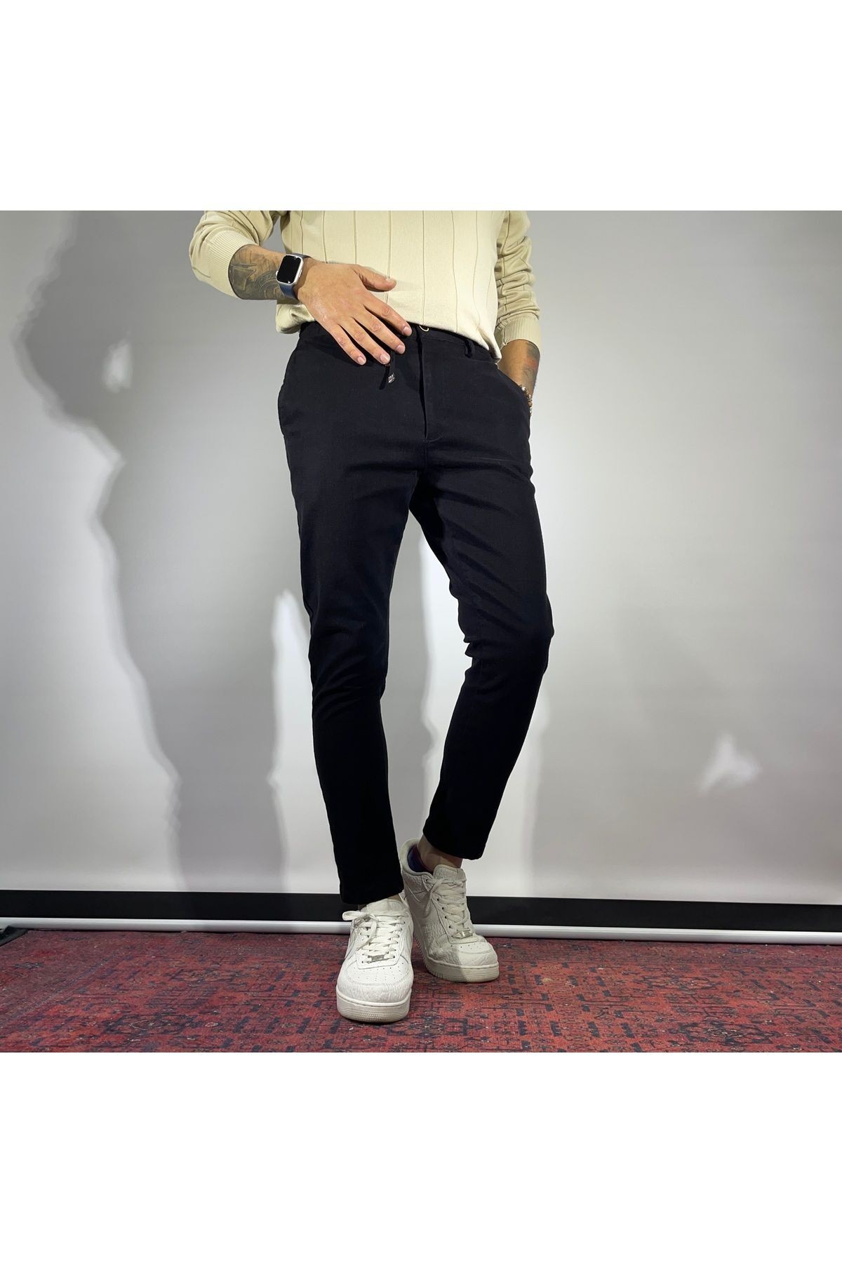 Slim Fit Beli Lastikli Gabardin Erkek  Pantolon