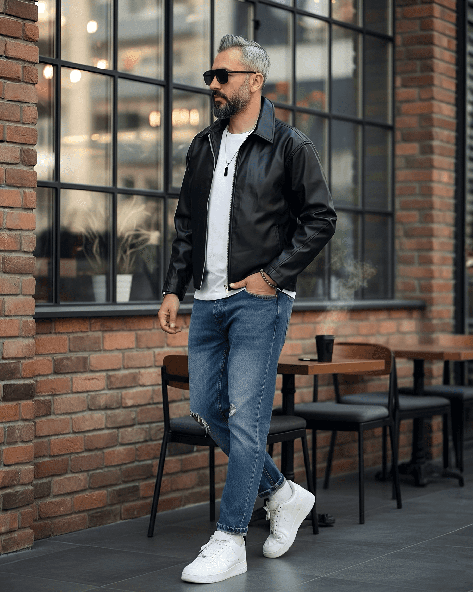 Suni Deri Boxy Fit Erkek Ceket - siyah