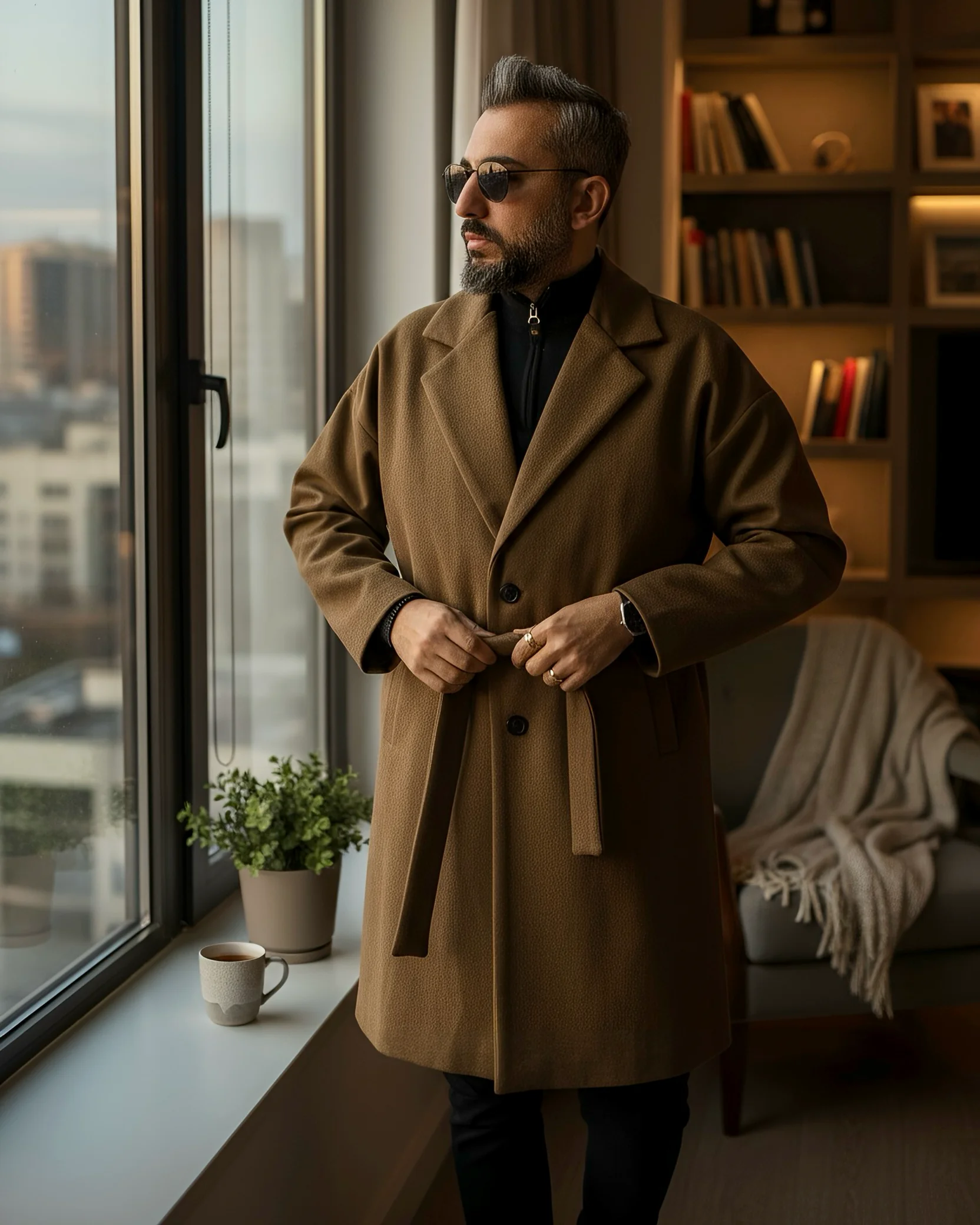 Oversize Men's Cashmere Coat - Brown