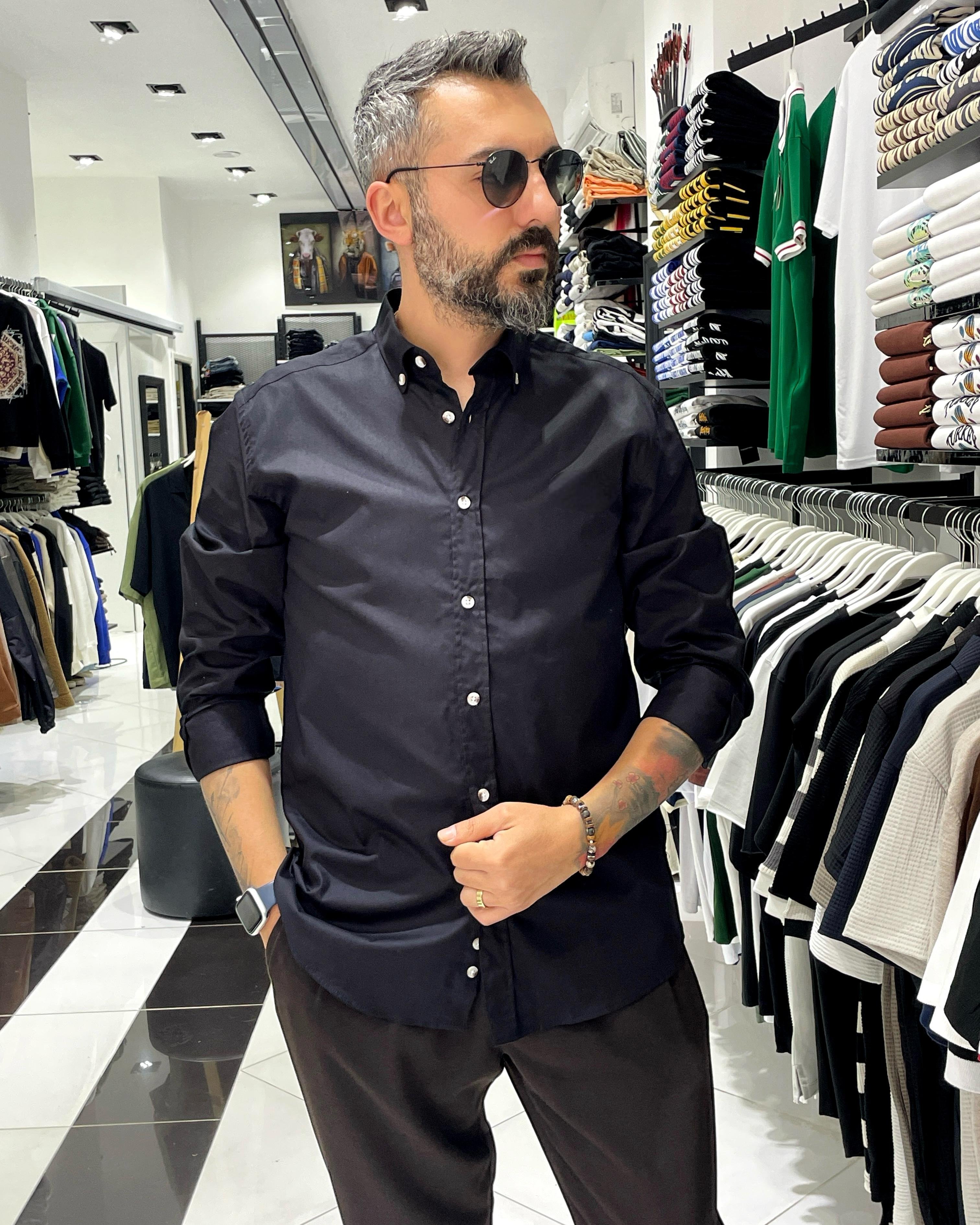 Regular Fit  Pamuklu Erkek Gömlek - siyah