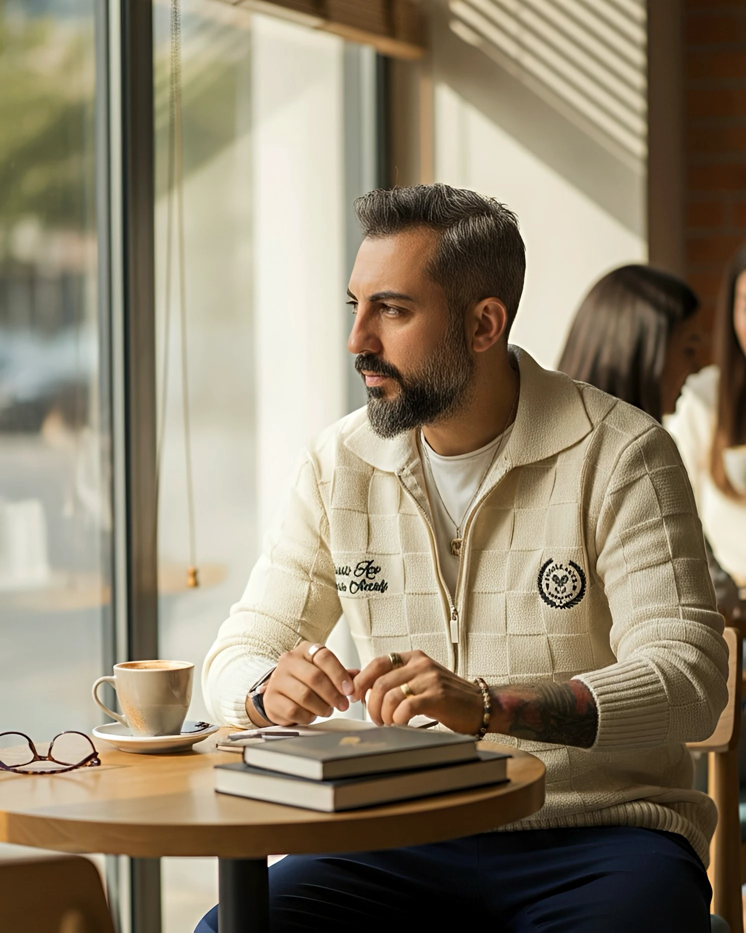 Zippered Men's Cardigan - Beige