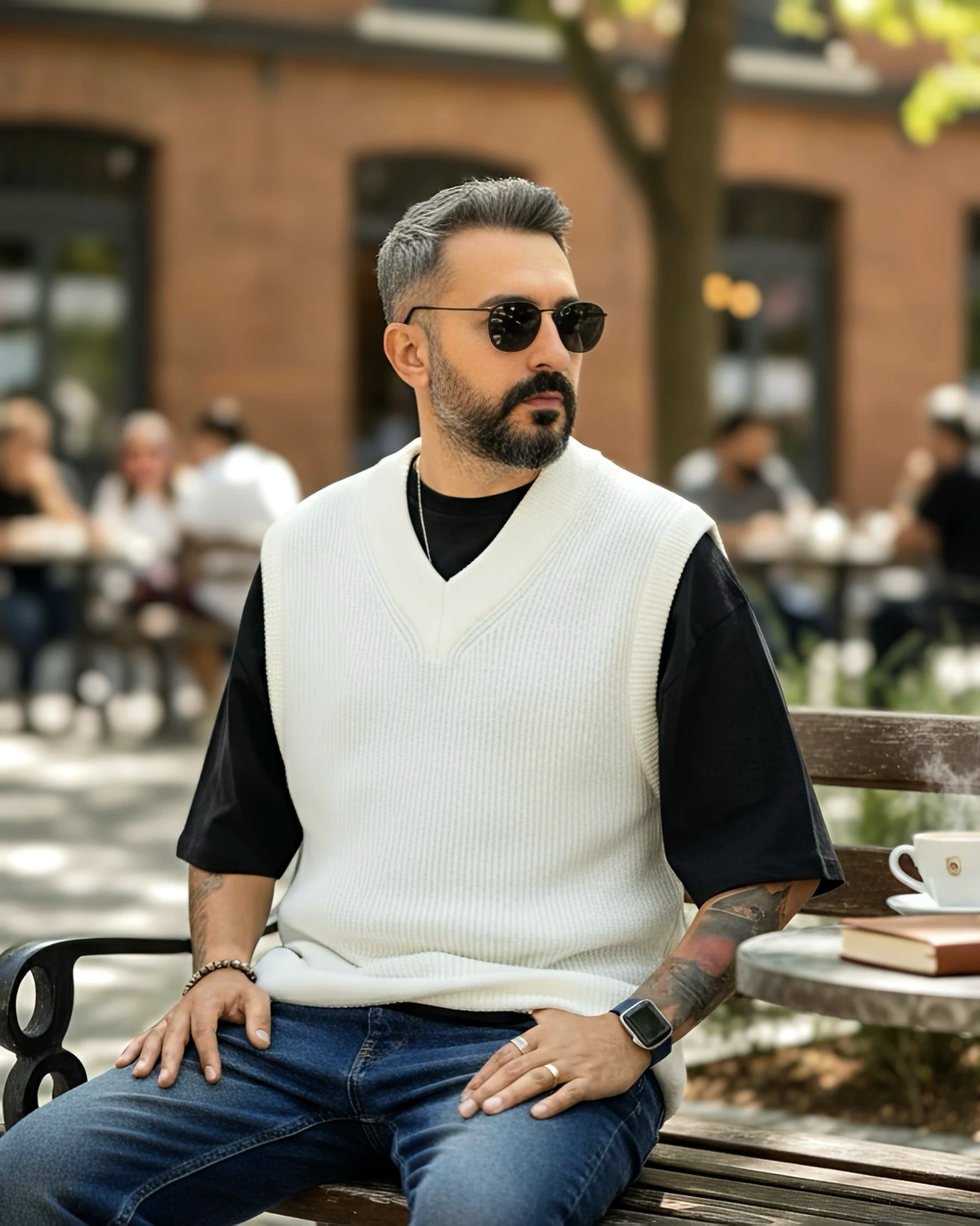 Kolsuz V Yaka Erkek Süveter - beyaz