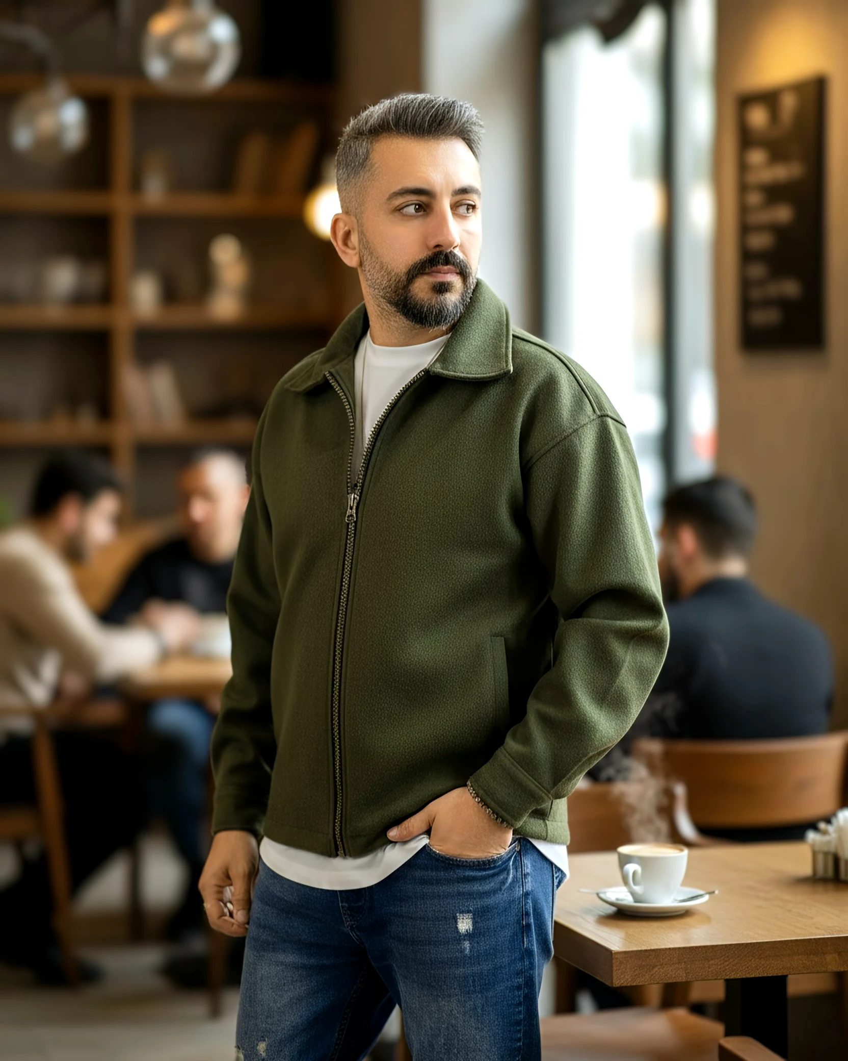 Oversize Men's Cashmere Jacket - Khaki green