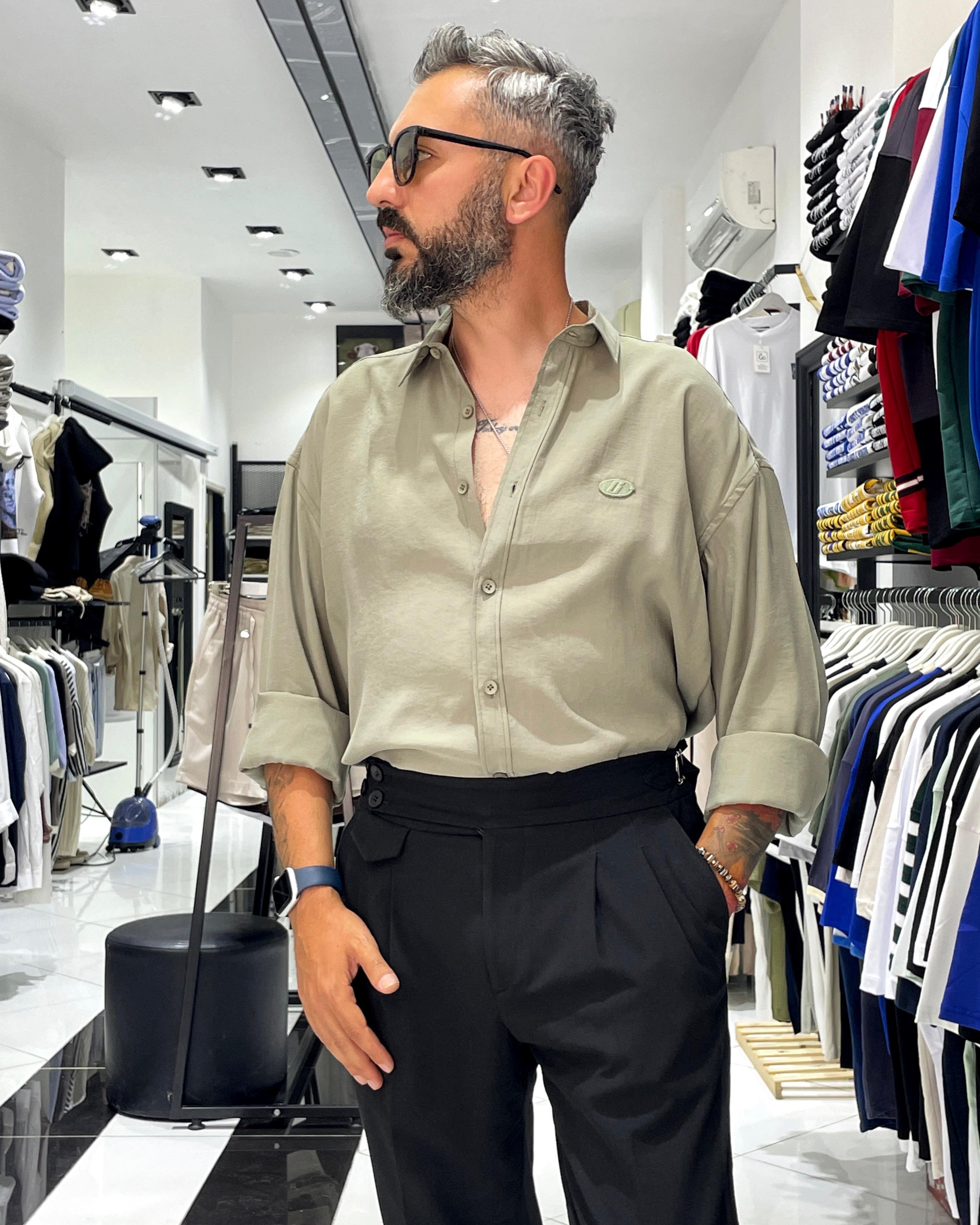 Modal Kumaş Ekstra Oversize Erkek Gömlek - yeşil