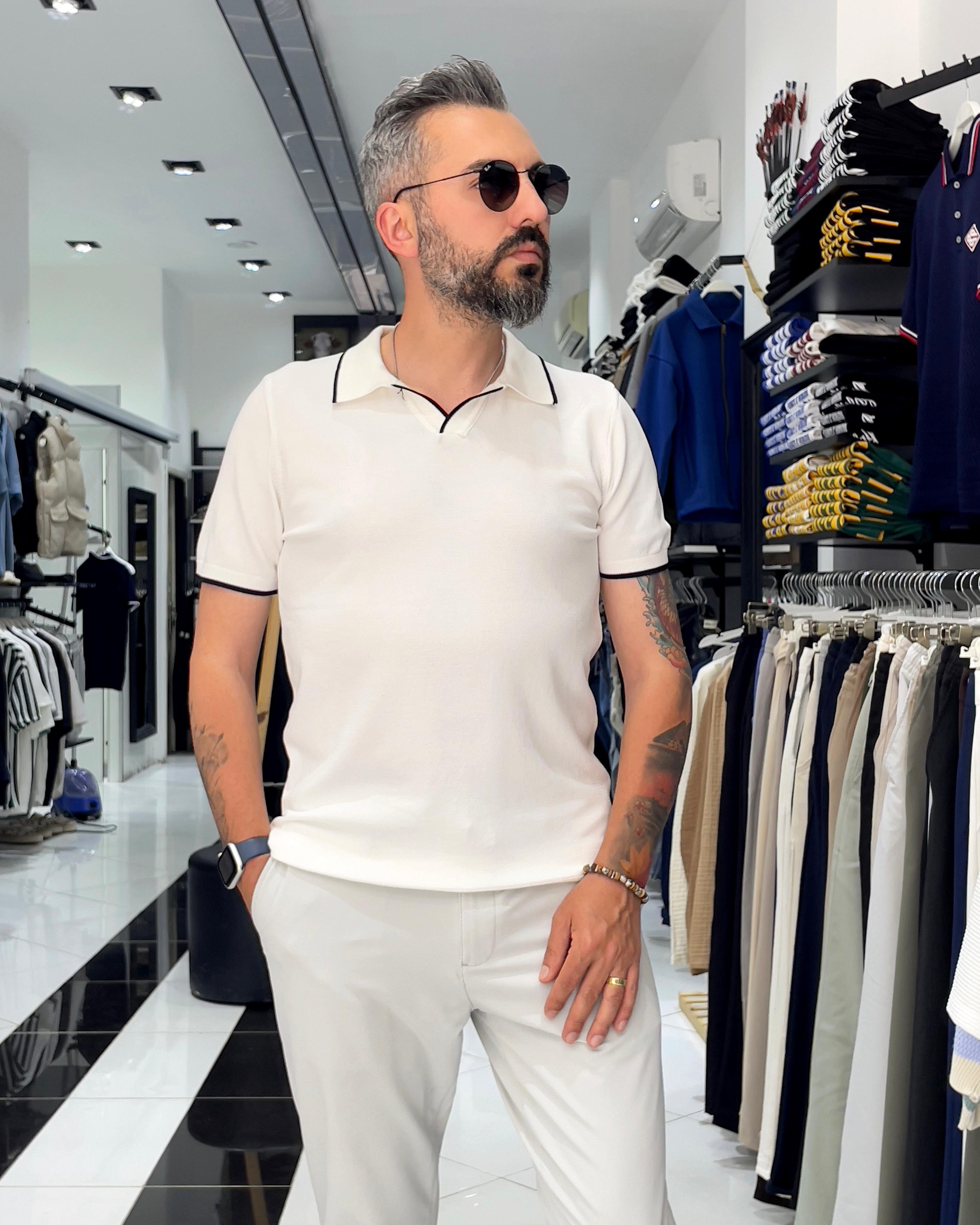 Slim Fit Kontrast Yaka Detaylı Erkek Polo Yaka T-Shirt