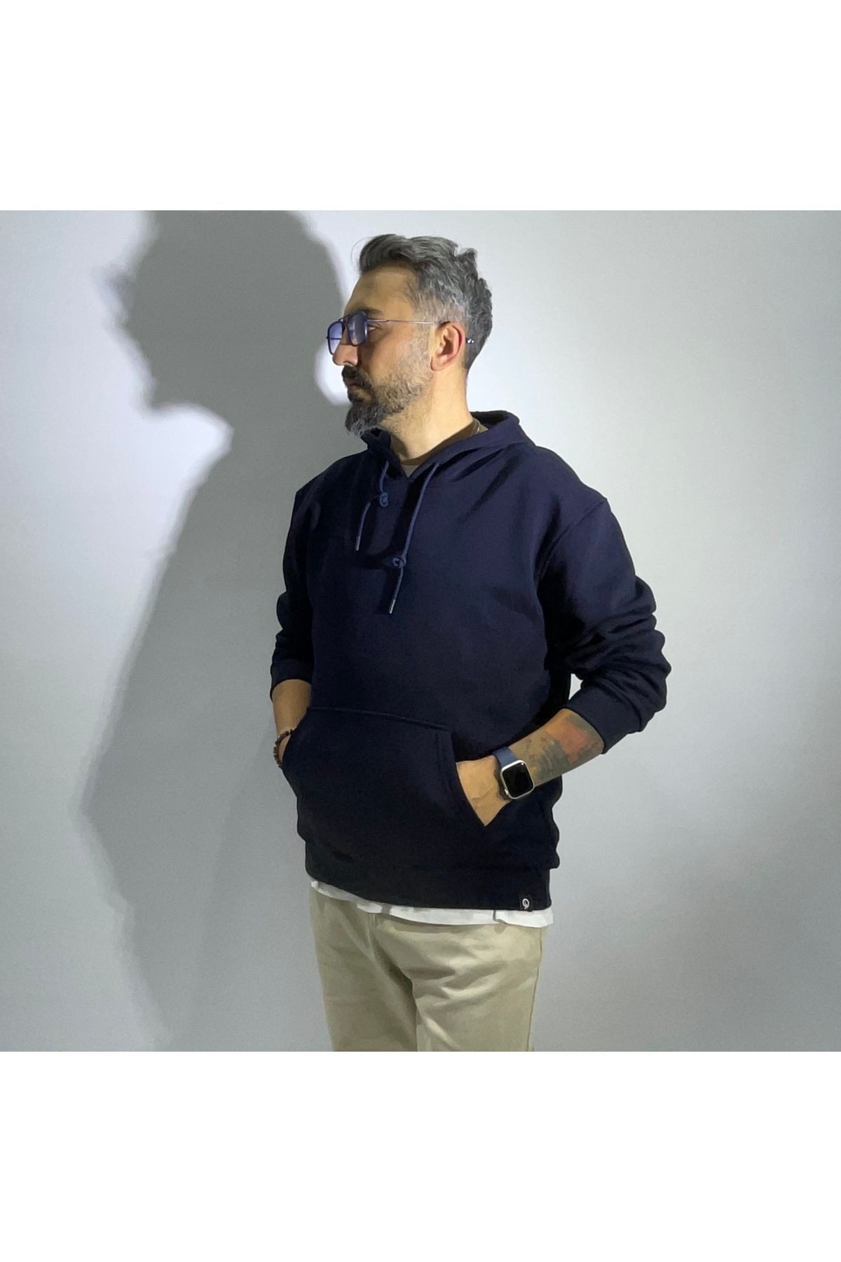 Basic Erkek Hoodie - lacivert