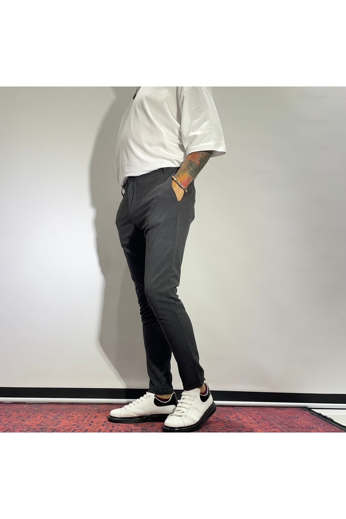 Elastic Waist Lycra Jogger Pants - Anthracite