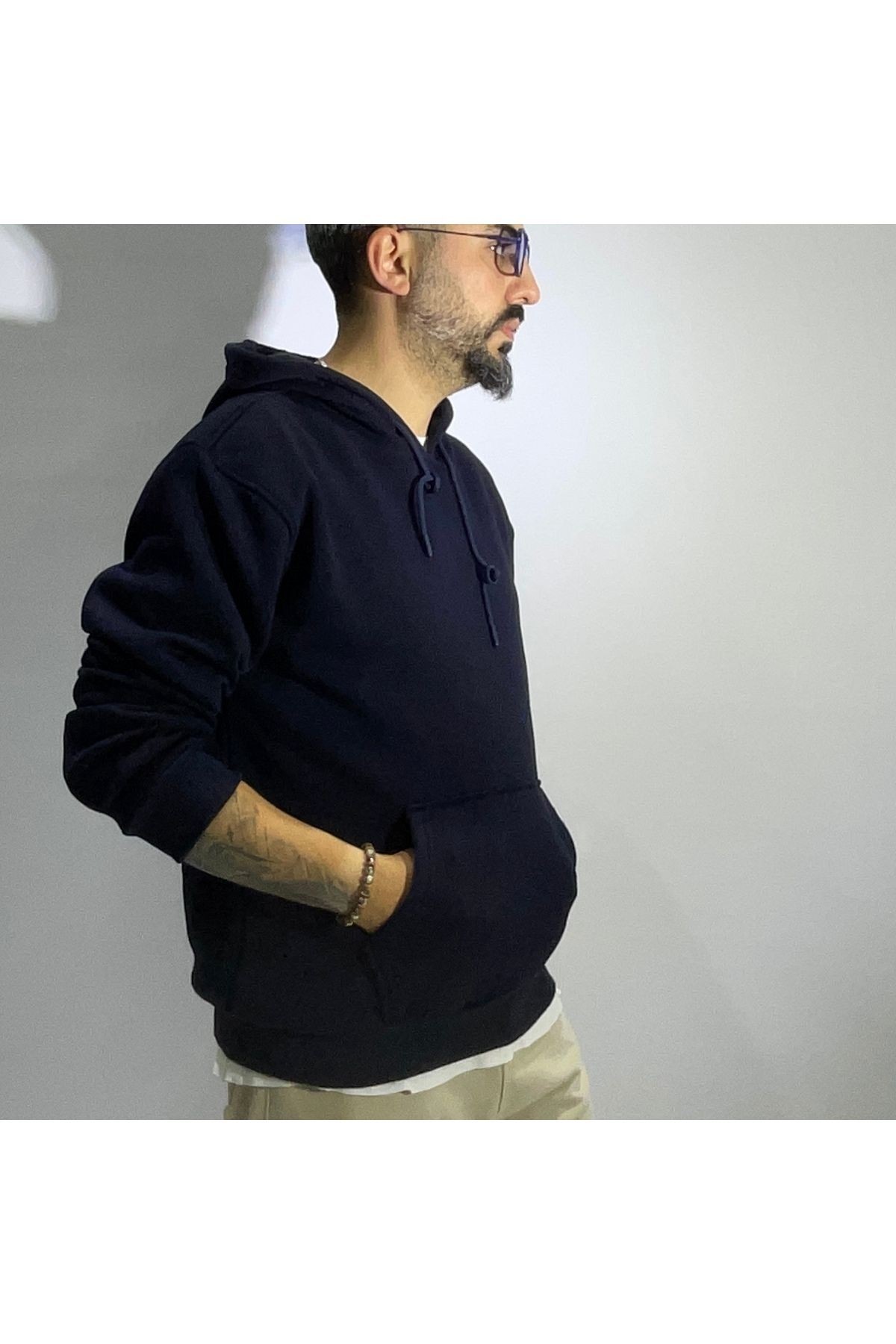 Basic Erkek Hoodie - lacivert