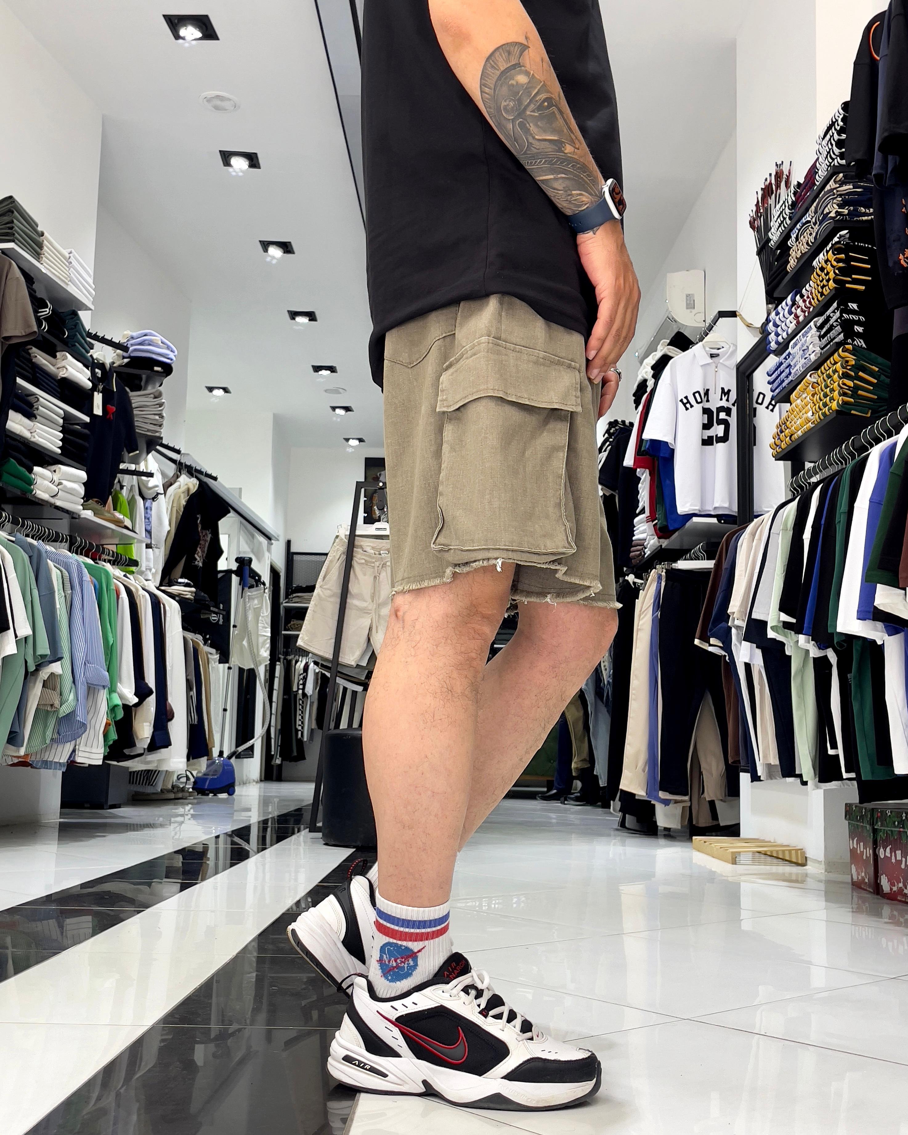 Baggy Fit Organik Denim Erkek Kargo Şort – Higo Man - antrasit