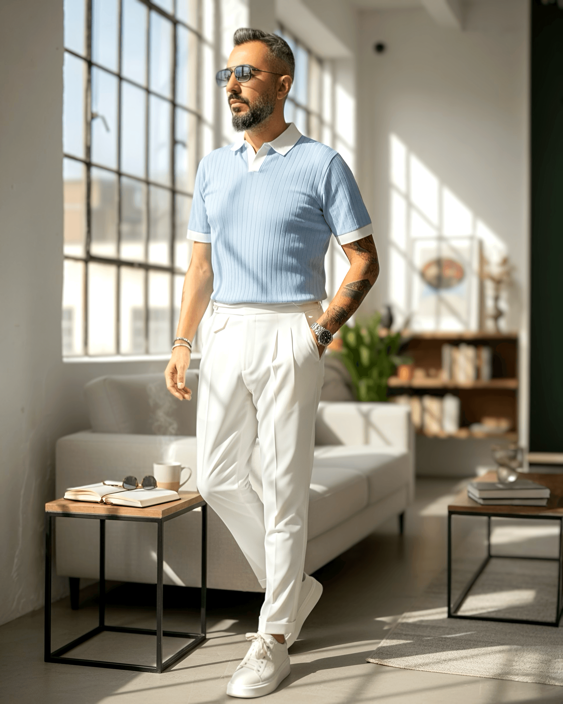 Yaka Detaylı Erkek Triko Polo Yaka T-Shirt