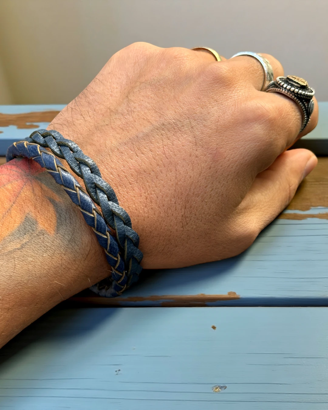 Double Braid Heritage Bileklik – Mavi & Antrasit