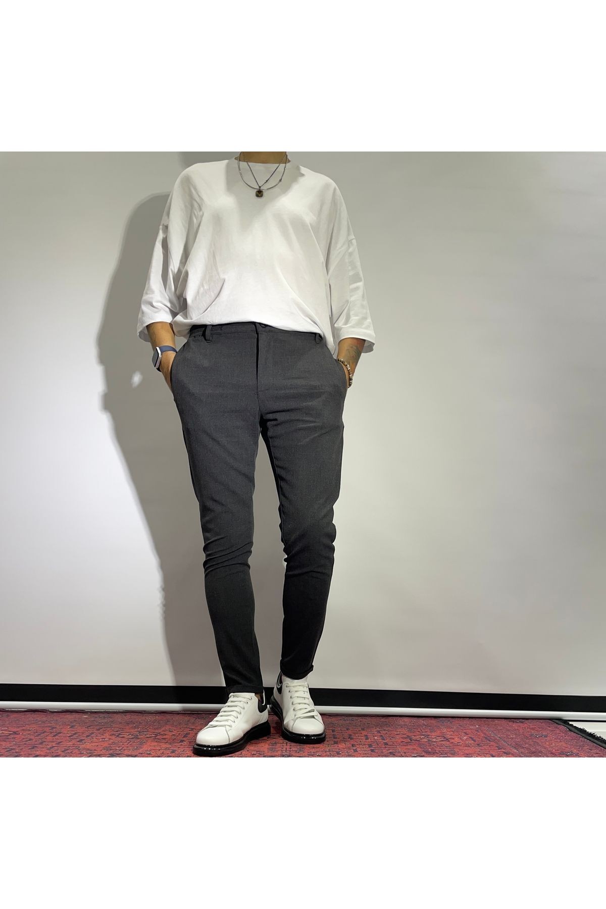 Elastic Waist Lycra Jogger Pants - Anthracite