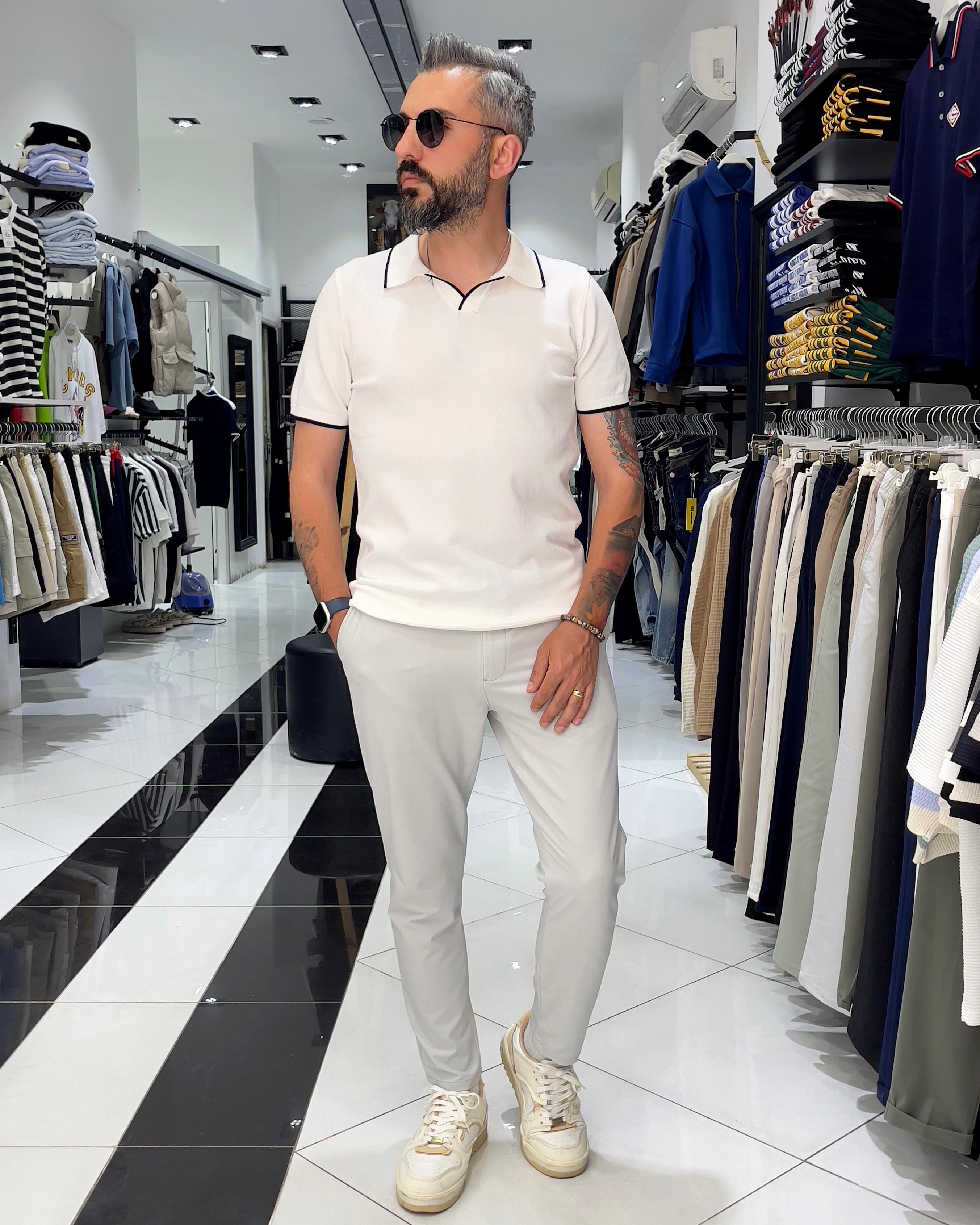 Slim Fit Kontrast Yaka Detaylı Erkek Polo Yaka T-Shirt