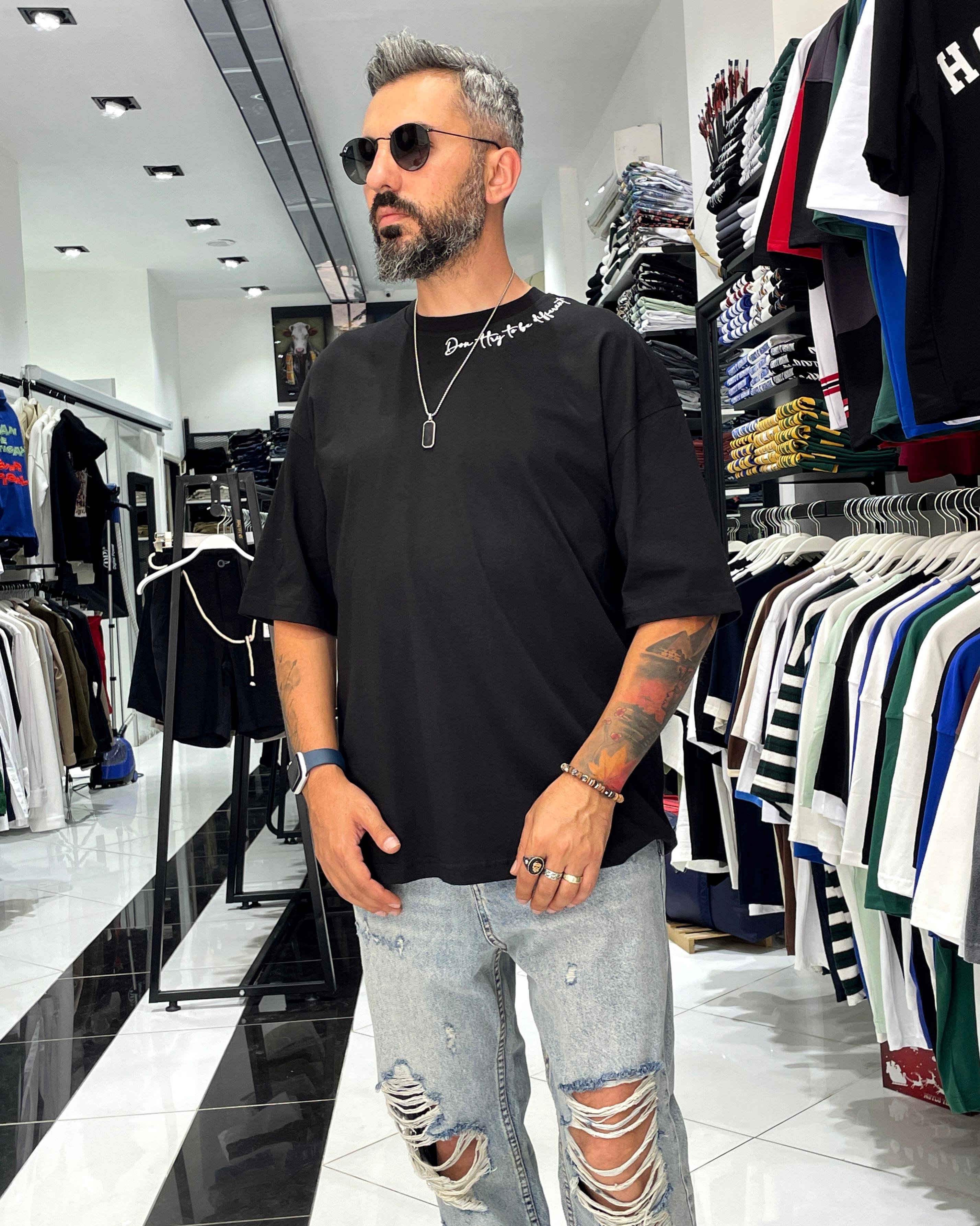 Boya Efektli Erkek Oversize T-Shirt