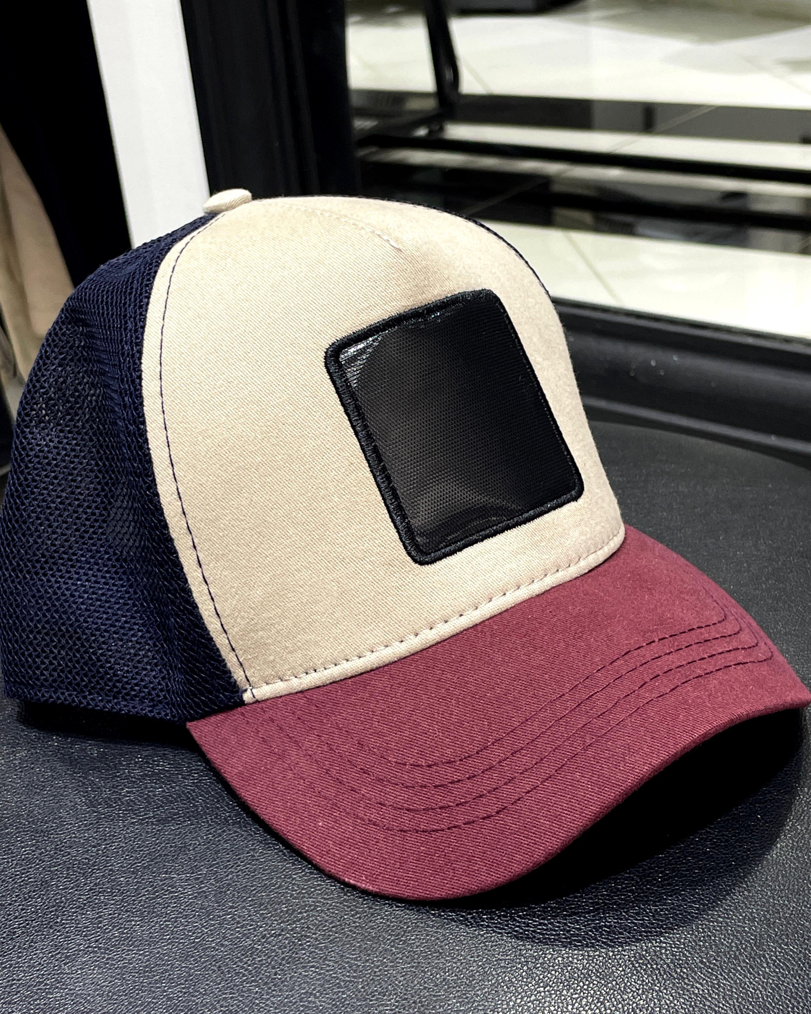 Değiştirilebilir Kare Patchli Unisex Şapka - lacivert/bordo/bej