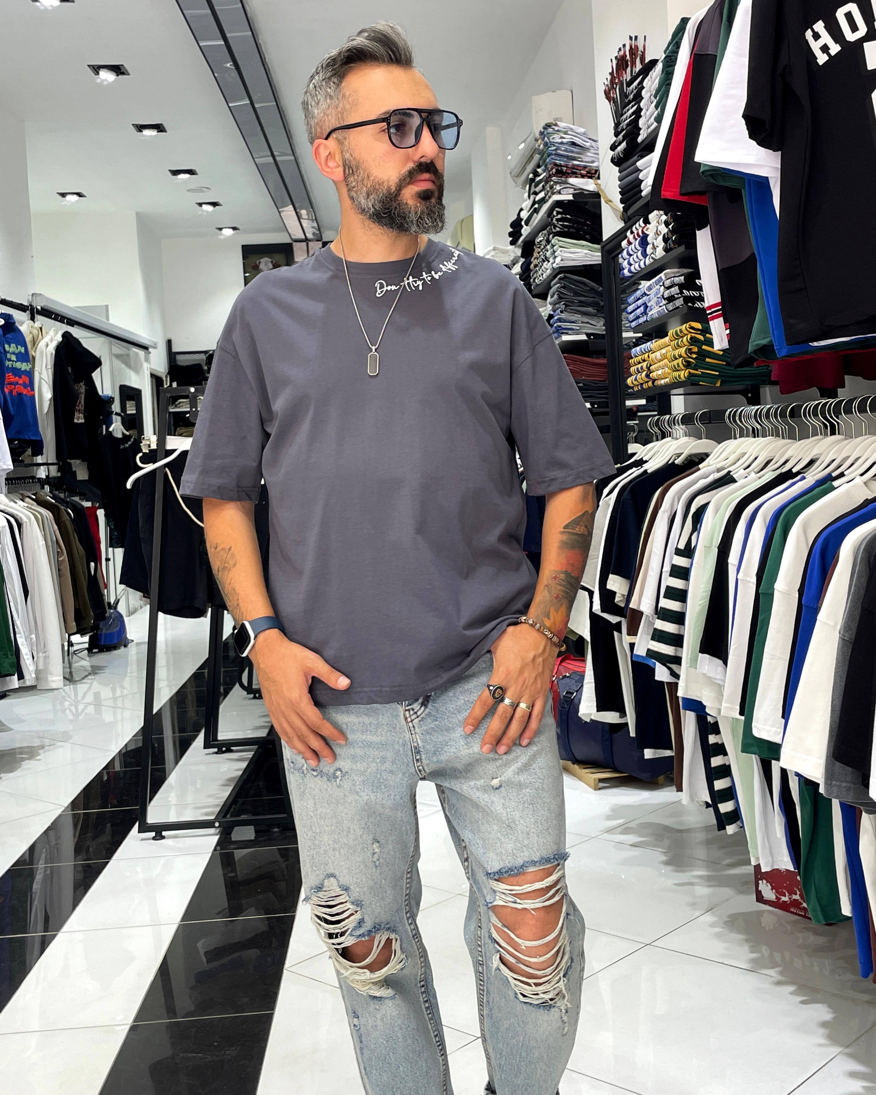 Boya Efektli Erkek Oversize T-Shirt
